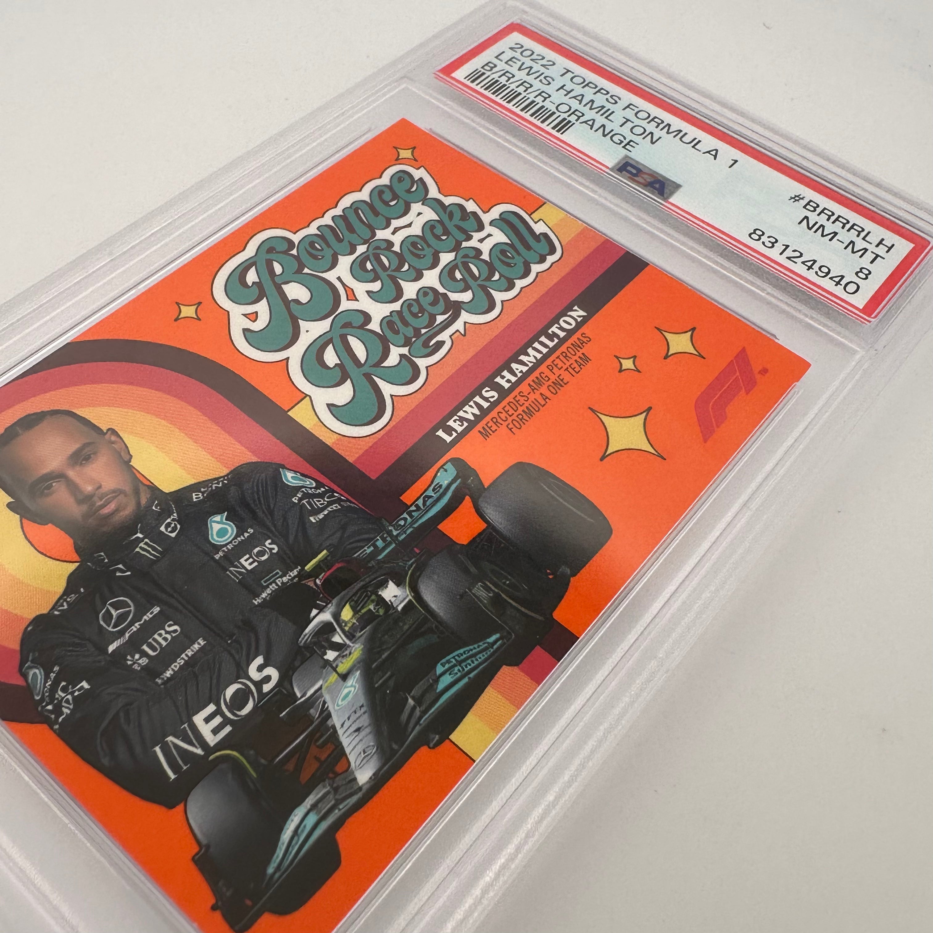 PSA 8 Graded 2019 Lewis Hamilton #BRRRLH Orange Racing Card - Perfect for F1 Collectors & Motorsport Memorabilia Displays