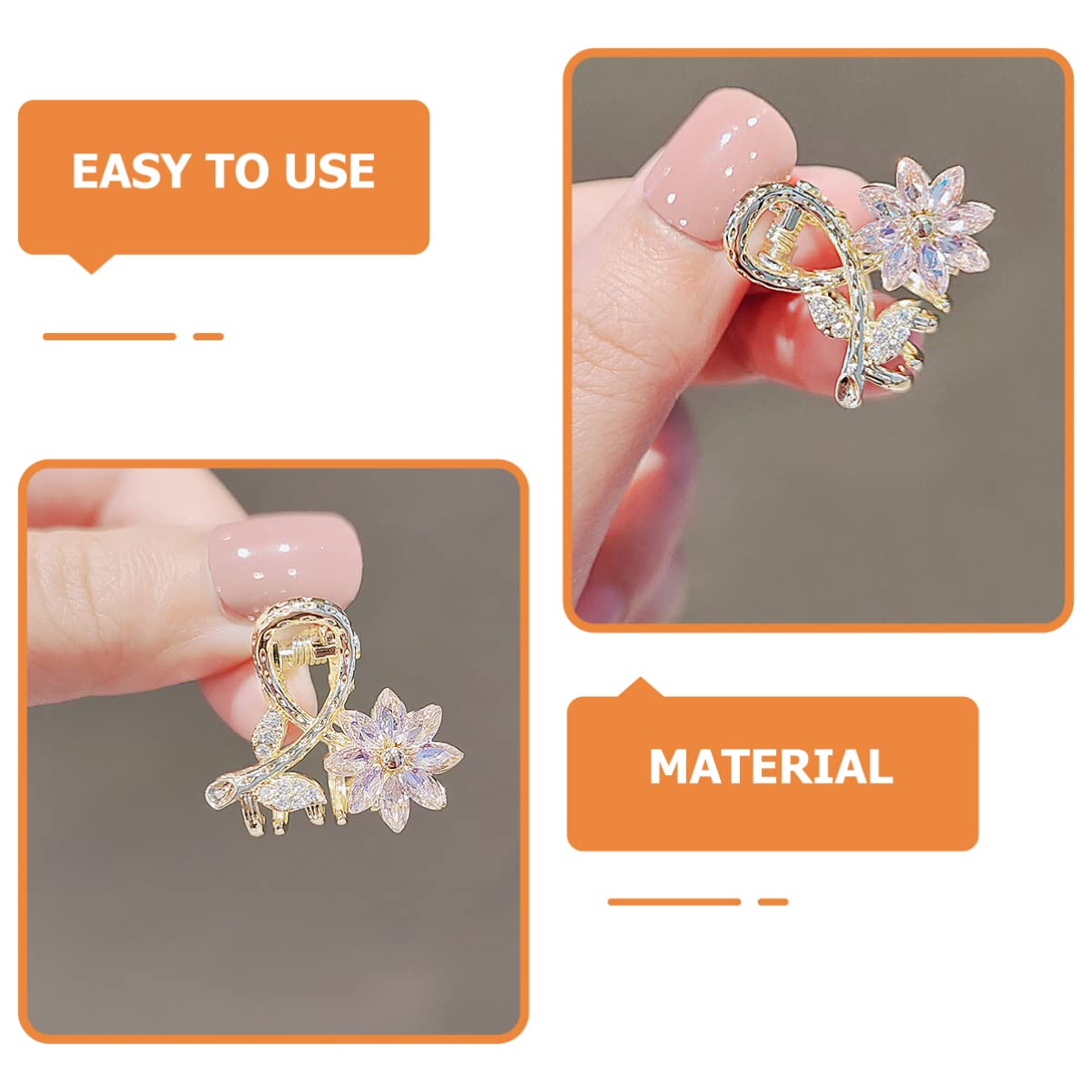 Lurrose Mini Claw Clips 2 Pack - Flower Hair Clips with Zirconia Crystals for Women & Girls - No-Scratch Hair Accessories for Curly, Wavy & Straight Hair - Perfect for School, Work, Parties & Everyday Styling