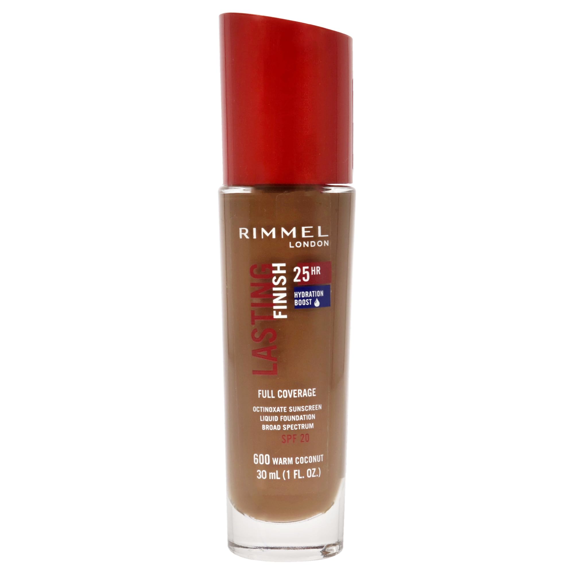 Rimmel London Lasting Finish 25HR Foundation - 600 Warm Coconut - Full Coverage, Waterproof, 25-Hour Wear, 1oz - Perfect for Long Days & Special Occasions