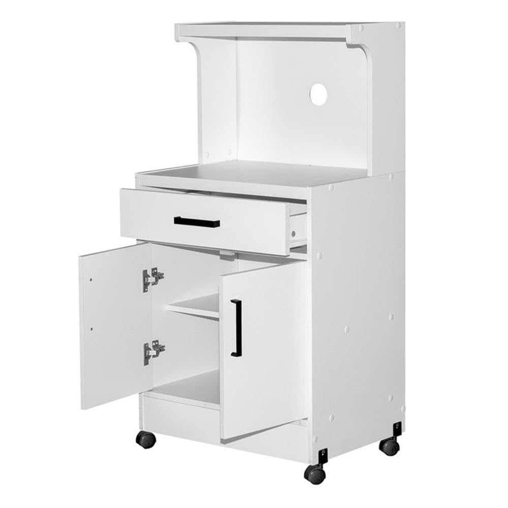 Better Home Products Shelby White Wooden Microwave Cart - Compact Kitchen Storage with Wheels for Small Spaces, Apartments & Dorm Rooms