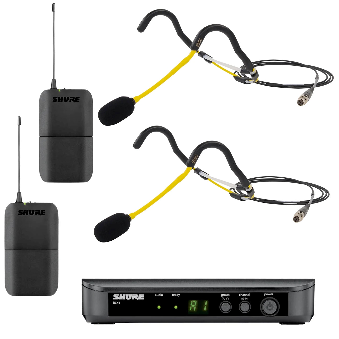 Shure BLX Heavy-Duty Wireless Microphone System Bundle with 2 E Mic Fitness Headsets - Ideal for Gym Instructors, Fitness Trainers & Live Performances
