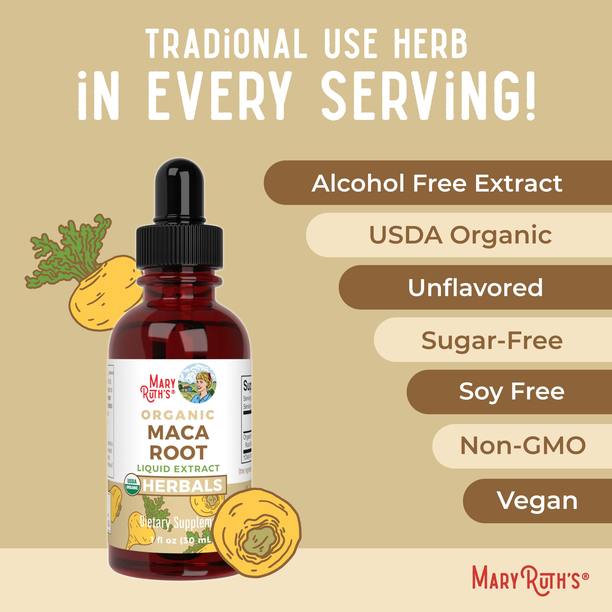 Mary Ruth's Organic Maca Root Powder - 1 Fl Oz (30ml) - USDA Certified, Vegan & Gluten-Free - Natural Energy Booster for Workouts, Focus & Hormone Balance