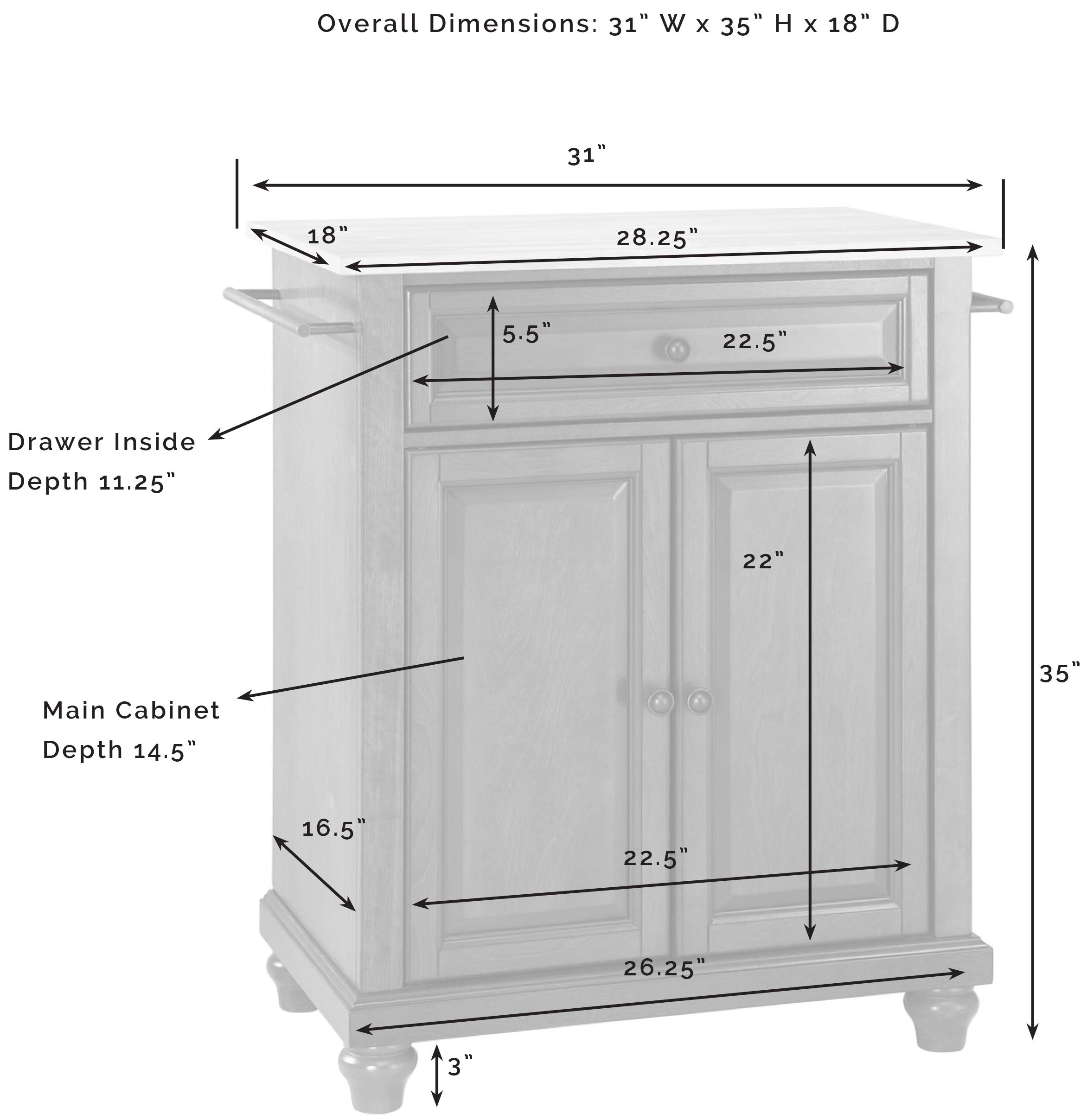 Crosley Cambridge White Rolling Kitchen Island Cart with Stone Top - Portable Microwave Stand, Storage Cart for Small Spaces - Perfect for Apartments, Dorms & Compact Kitchens