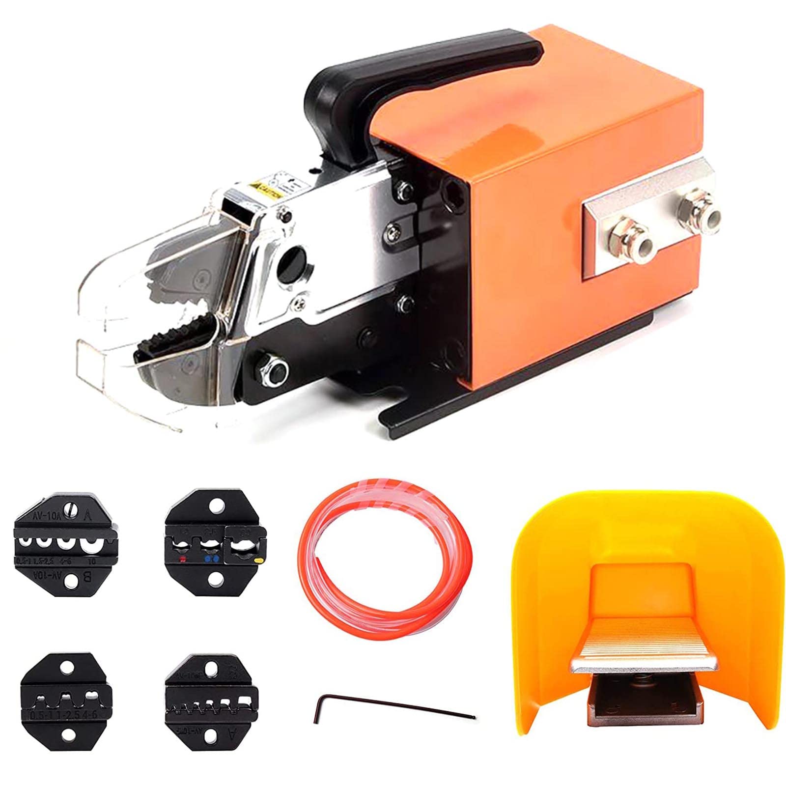 **Air Powered Crimping Tool - Pneumatic Cable Terminal Crimper with 4 Die Sets & Foot Pedal for 16mm² Wires - Perfect for Electrical Wiring, Automotive Repairs, and Industrial Applications**