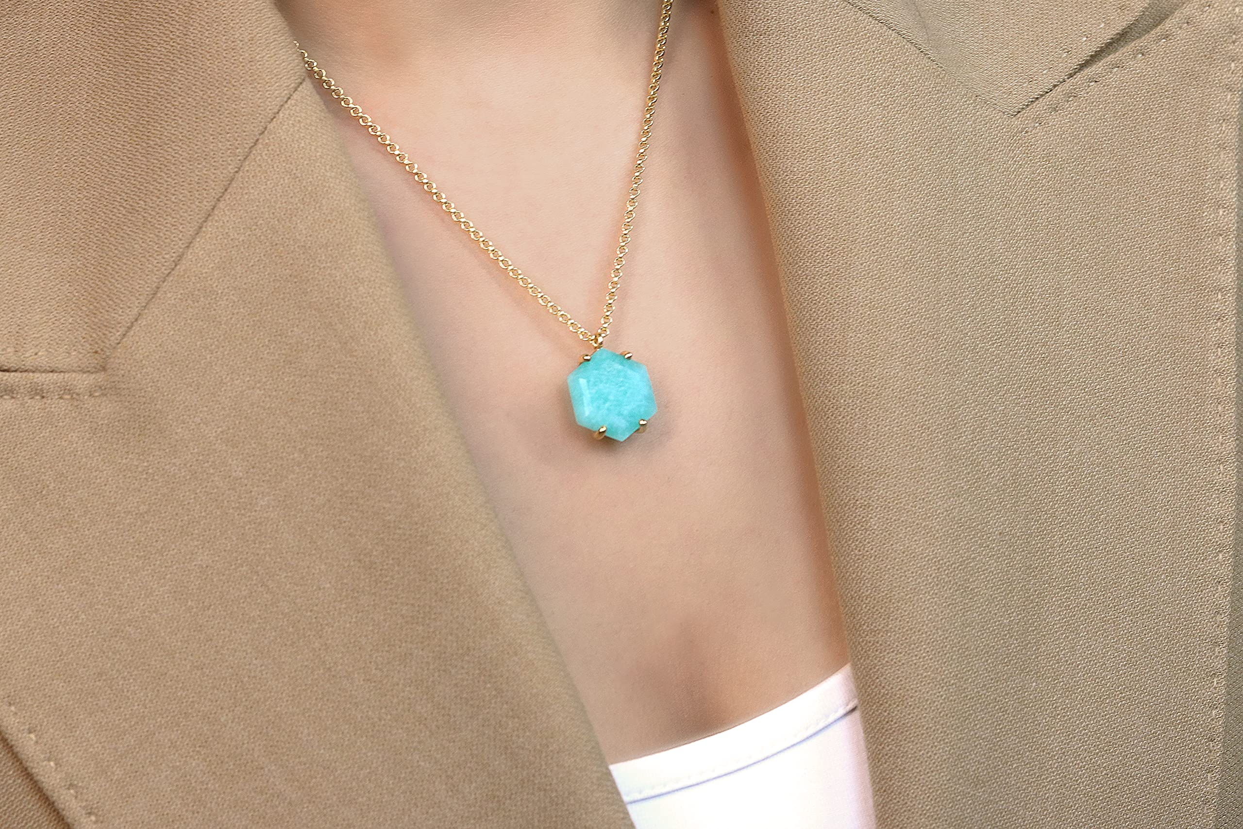 Anemone Geometric Amazonite Necklace - Handmade Blue Crystal Statement Jewelry for Women - Elegant Bridal, Birthday & Anniversary Gift with Gift Box - Perfect for Weddings, Parties & Special Occasions