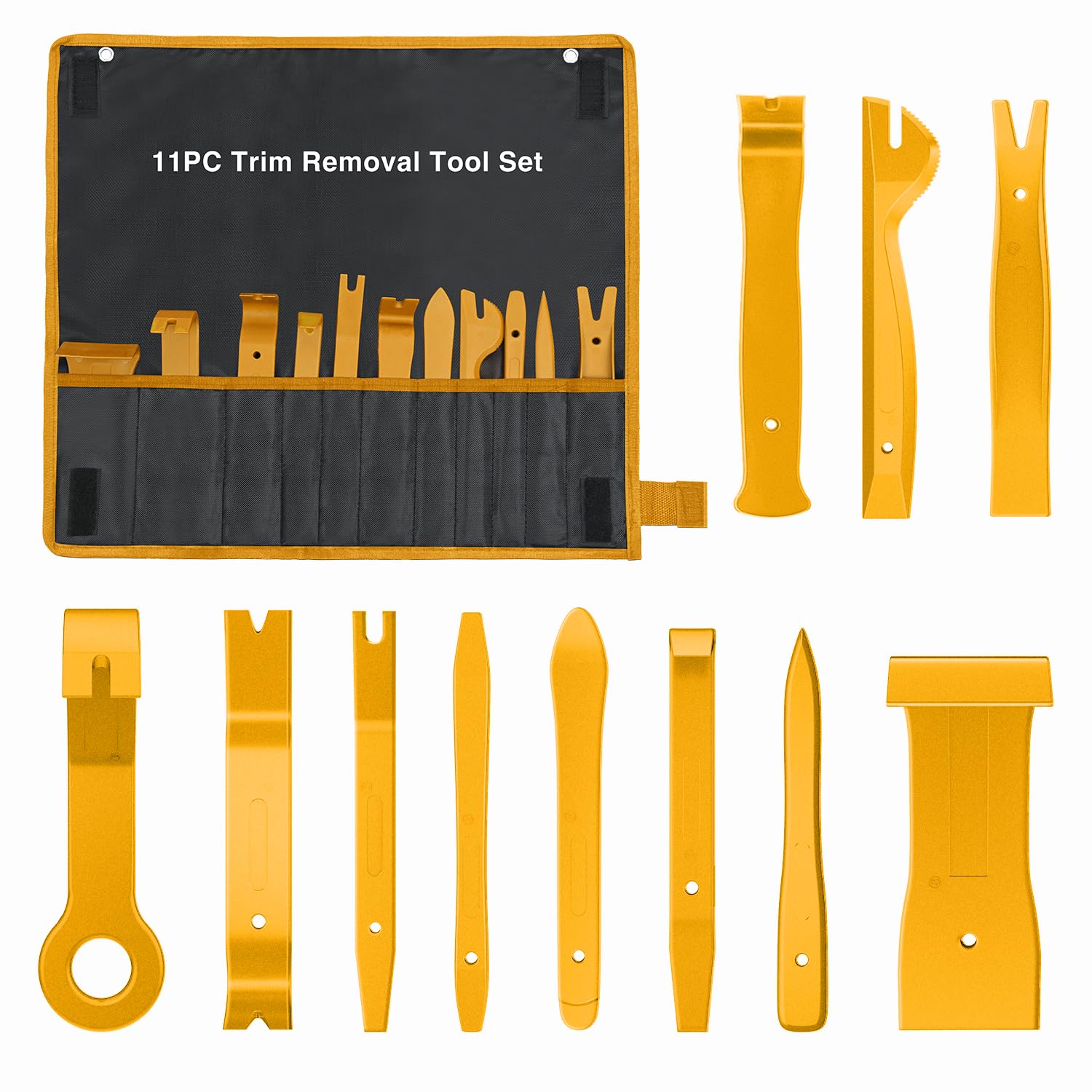 GOOACC 11PCS Auto Trim Removal Tool Kit - No Scratch Car Audio Dash & Window Molding Fastener Remover Set (Yellow) - Perfect for Car Stereo Installation, Interior Detailing & DIY Auto Repair