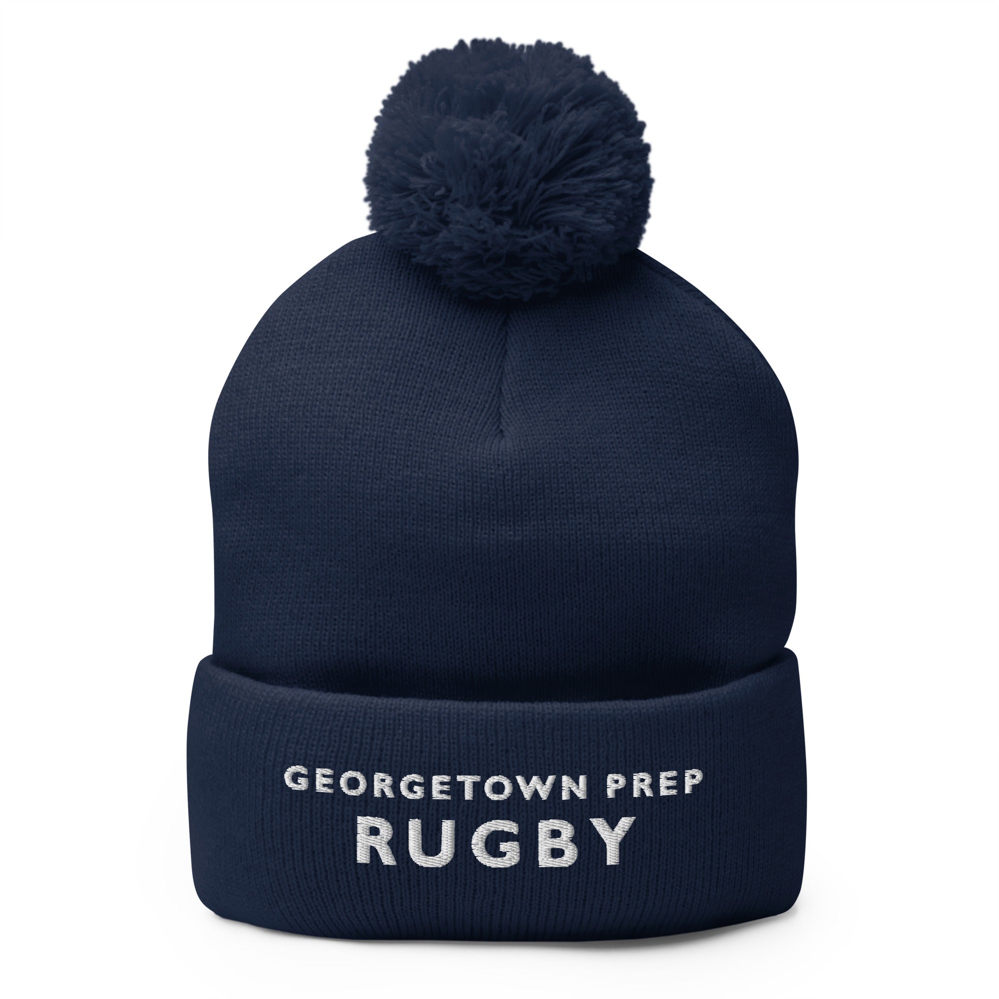 Georgetown Prep Rugby Pom Beanie - Warm Winter Hat for Men & Women - Soft Knit Skull Cap with Pom Pom - Perfect for Rugby Games, Outdoor Sports, and Cold Weather Activities
