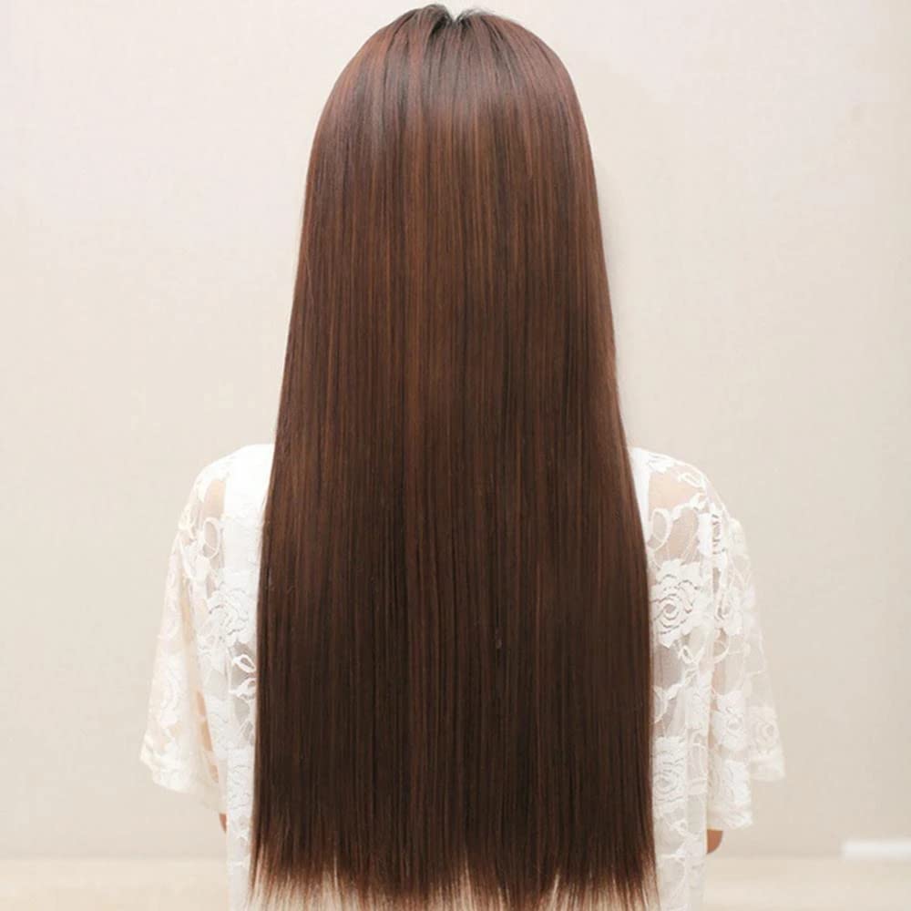 VSAKSH One Piece Synthetic Clip-in Hair Extensions - 3/4 Full Head 5 Clips Long Straight Hair Extensions for Women (Dark Brown) | Perfect for Daily Wear, Parties & Special Occasions