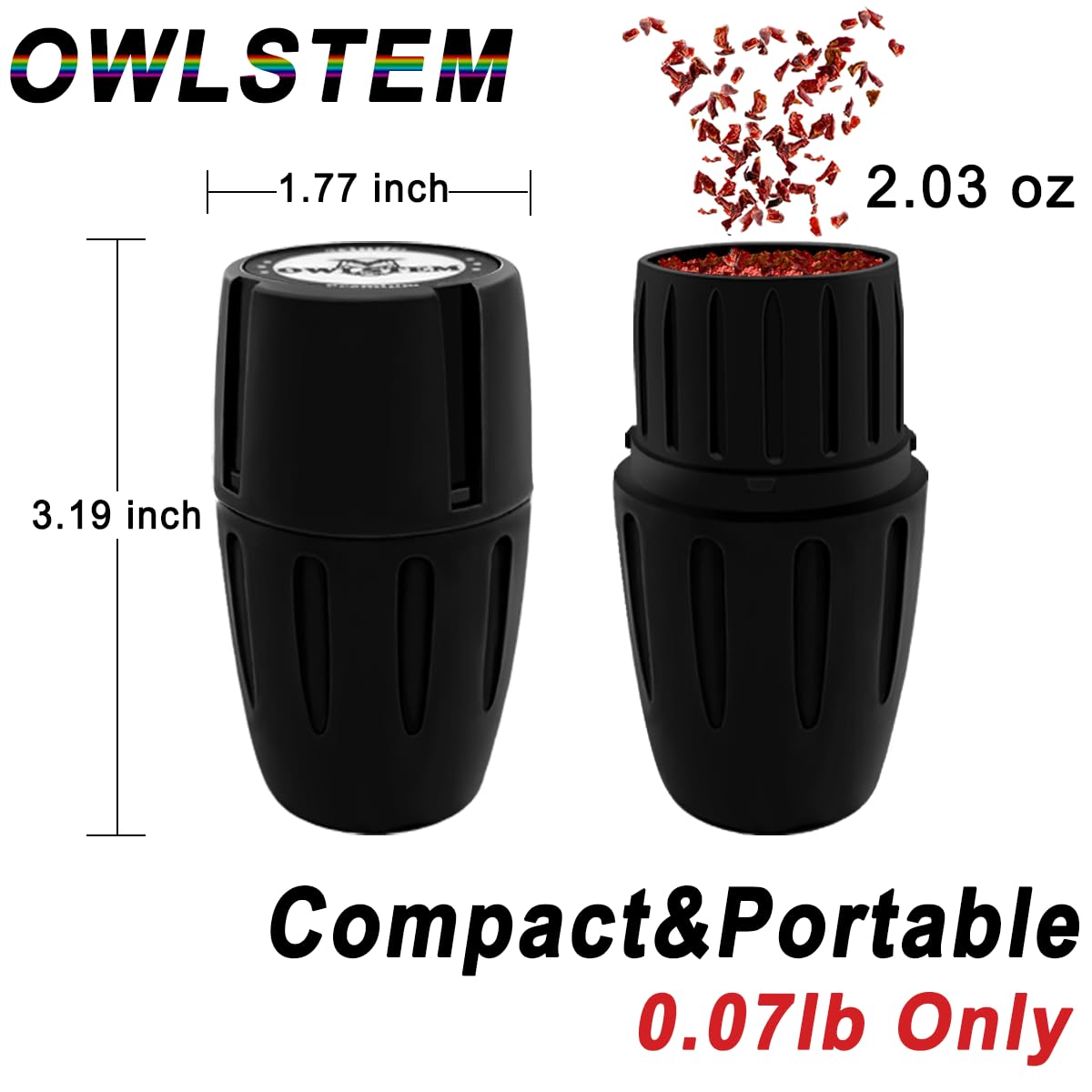 Premium 2-in-1 Herb Grinder with Storage Jar - Durable Aluminum Alloy Spice Crusher for Kitchen, Camping & Travel - Black (Perfect for Grinding Herbs, Spices & Tobacco)