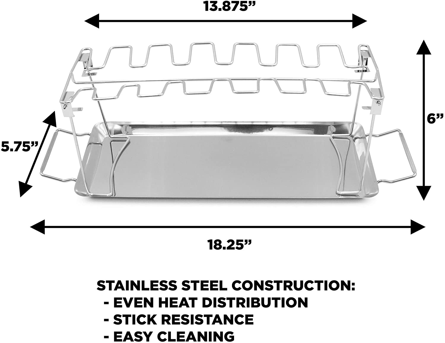 CASEMATIX 14-Slot Stainless Steel Chicken Leg & Wings Grill Rack with Drip Tray & Basting Brush - Non Stick BBQ Accessory for Perfect Grilling, Roasting, and Smoking - Ideal for Backyard BBQs, Camping, and Outdoor Cooking