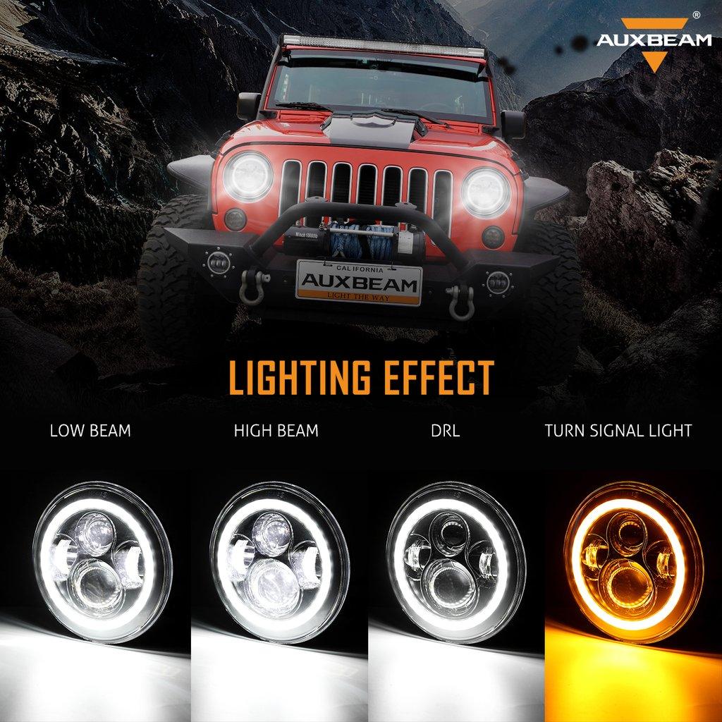 7'' LED Headlight with Halo Ring + 4'' LED Fog Light + LED Smoke Tail Light + Front Turn Signal & Side Marker Light Kit for Jeep Wrangler JK - Off-Road Adventure & Night Driving Upgrade