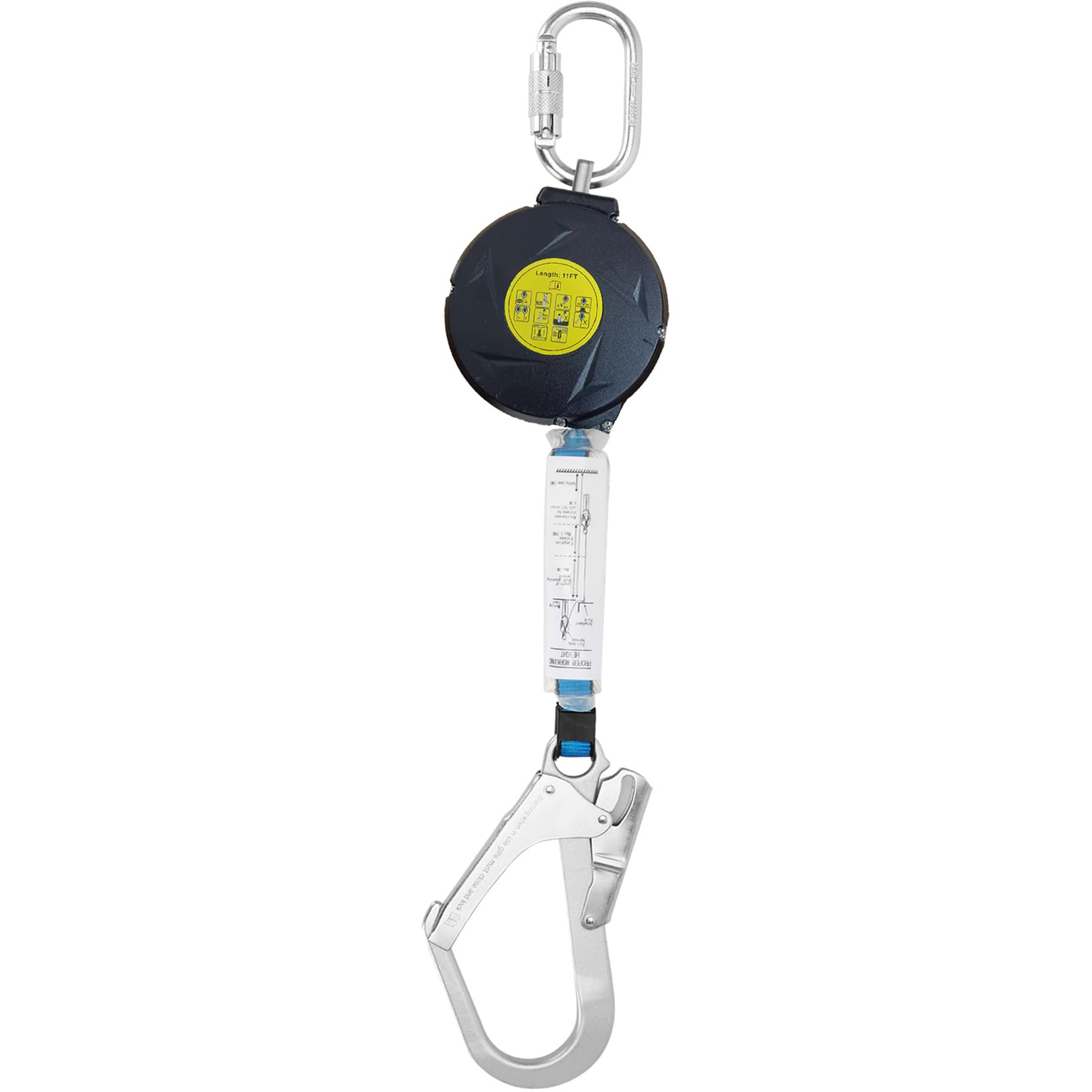 11FT Self Retracting Lifeline with Swivel Hook & Shock Absorber - OSHA Compliant Fall Protection Lanyard for Roofing, Construction & Industrial Work Safety (House Building, Warehouse Maintenance)