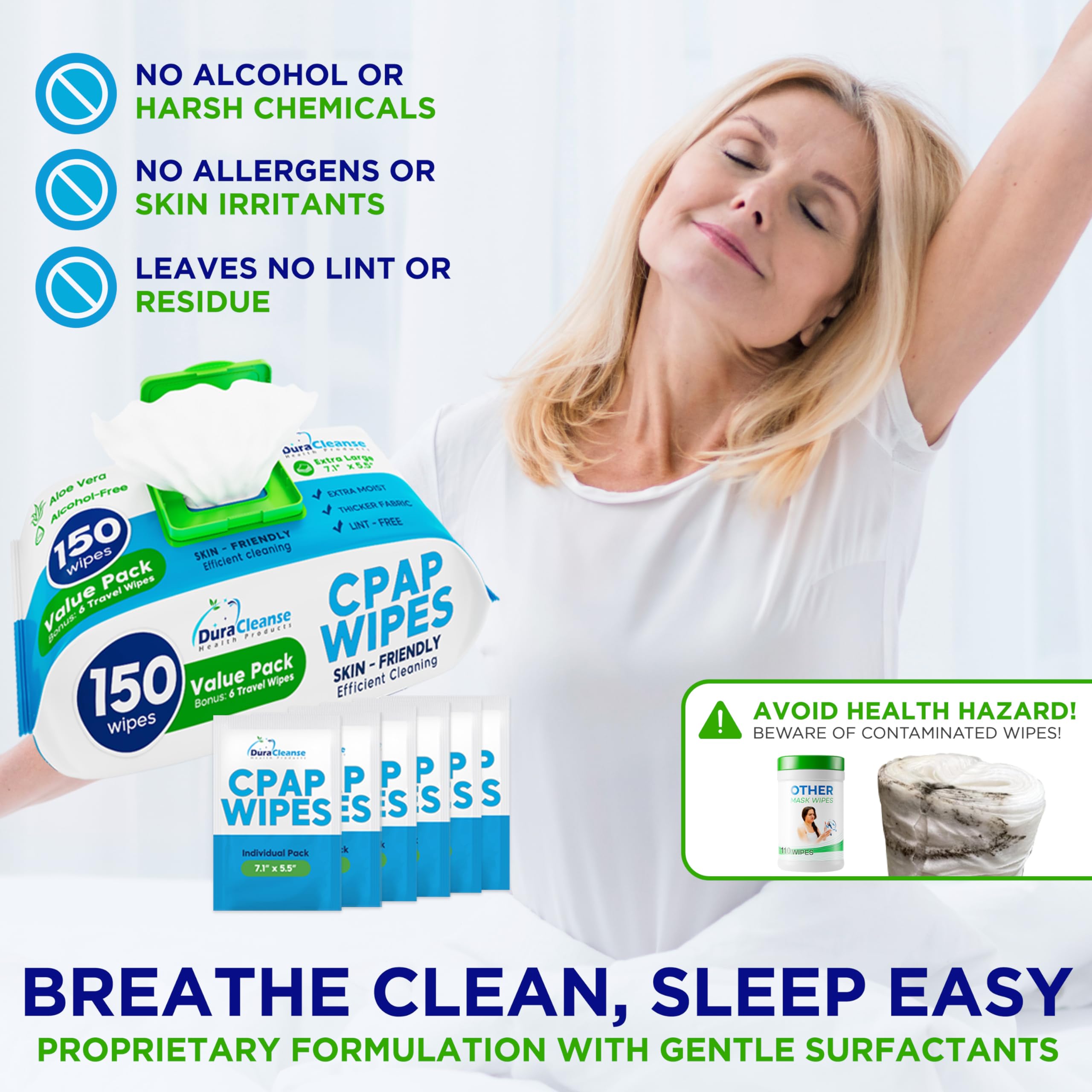 CPAP Mask Wipes - 150 Count Jumbo Pack for Full Face & Nasal Masks - Unscented Cleaning Wipes for CPAP Machine & Travel Use