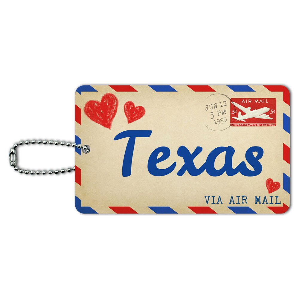 Custom Texas ID Luggage Tag - Personalized Air Mail Postcard Style Suitcase Tag for Travel, Carry-On Bags & Suitcases | Perfect for Travelers, Vacation & Business Trips