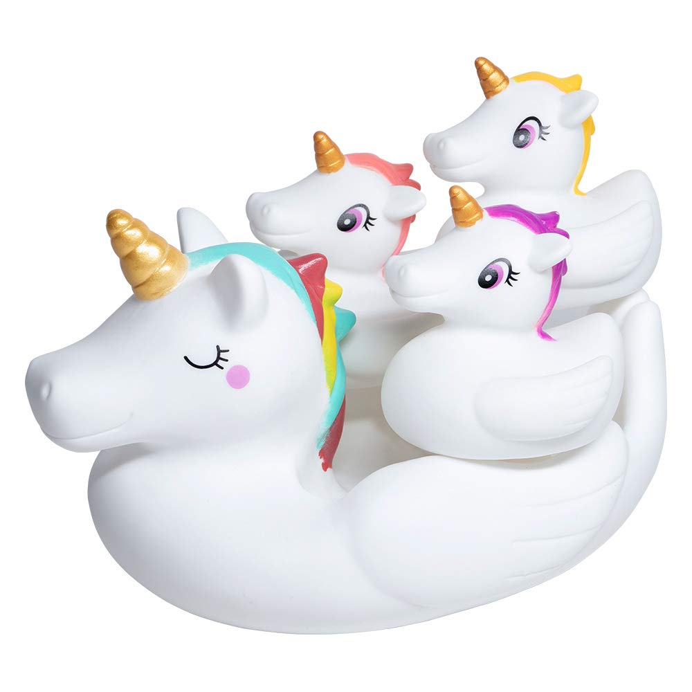 Woby Baby Bath Toys - Cute Unicorn Spray & Floating Bathtub Squirt Toys for Toddlers (6-12 Months) | Safe Rubber Bathroom Toys for Infants & Girls | 4-Piece Gift Set | Perfect for Sensory Play & Bathtime Fun