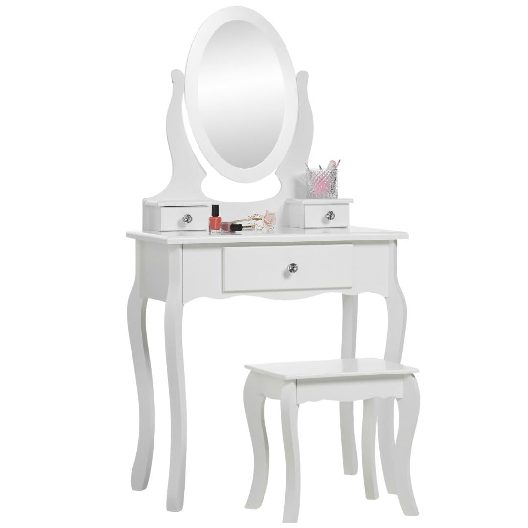 Girl's Wooden Makeup Vanity Set with Stool & Mirror - Birthday Gift for Ages 8-13, Perfect for Bedroom Decor