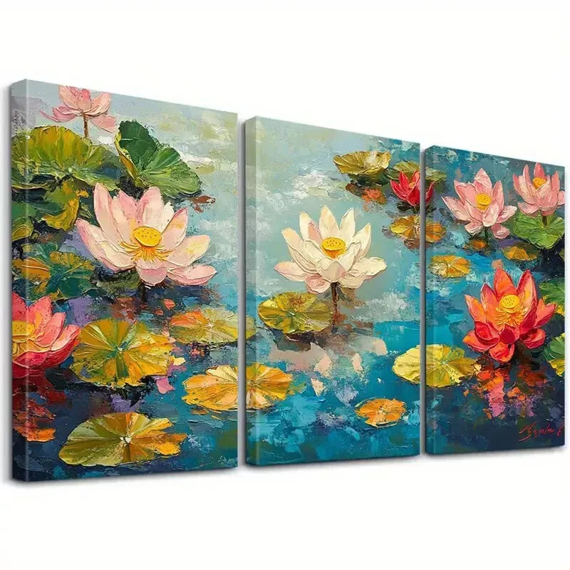 3pcs Pink Lotus Flower Canvas Art Set - Framed Wall Decor 50x70cm, High Quality Print, Ready to Hang | Australian Made Home & Office Decoration for Living Room, Bedroom, Spa