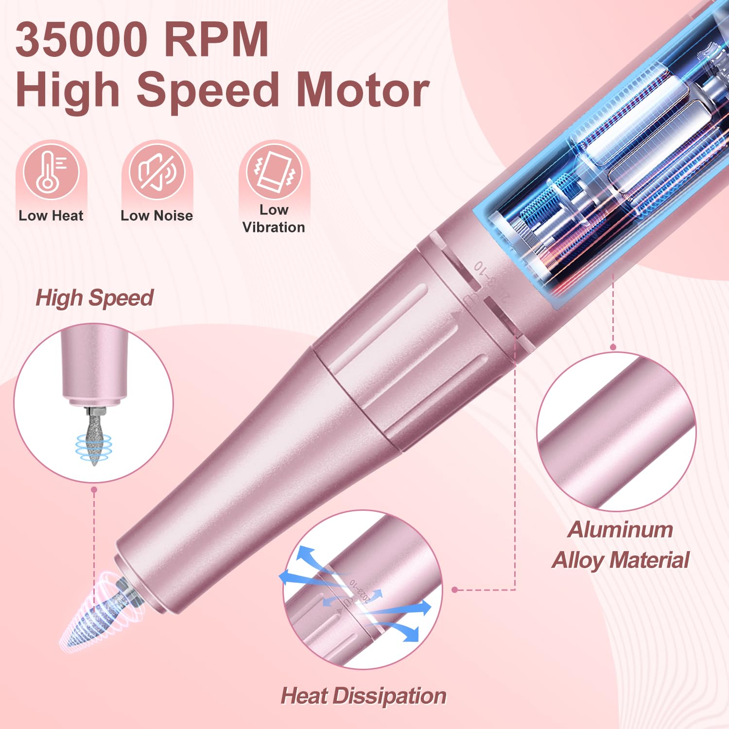 Professional Electric Nail Drill Kit - 35000RPM Portable Rechargeable Efile with LCD Display & 11 Drill Bits | Acrylic Nail Removal, Gel Polish for Home Salon & Professional Use | Perfect for Manicures, Pedicures & Nail Art