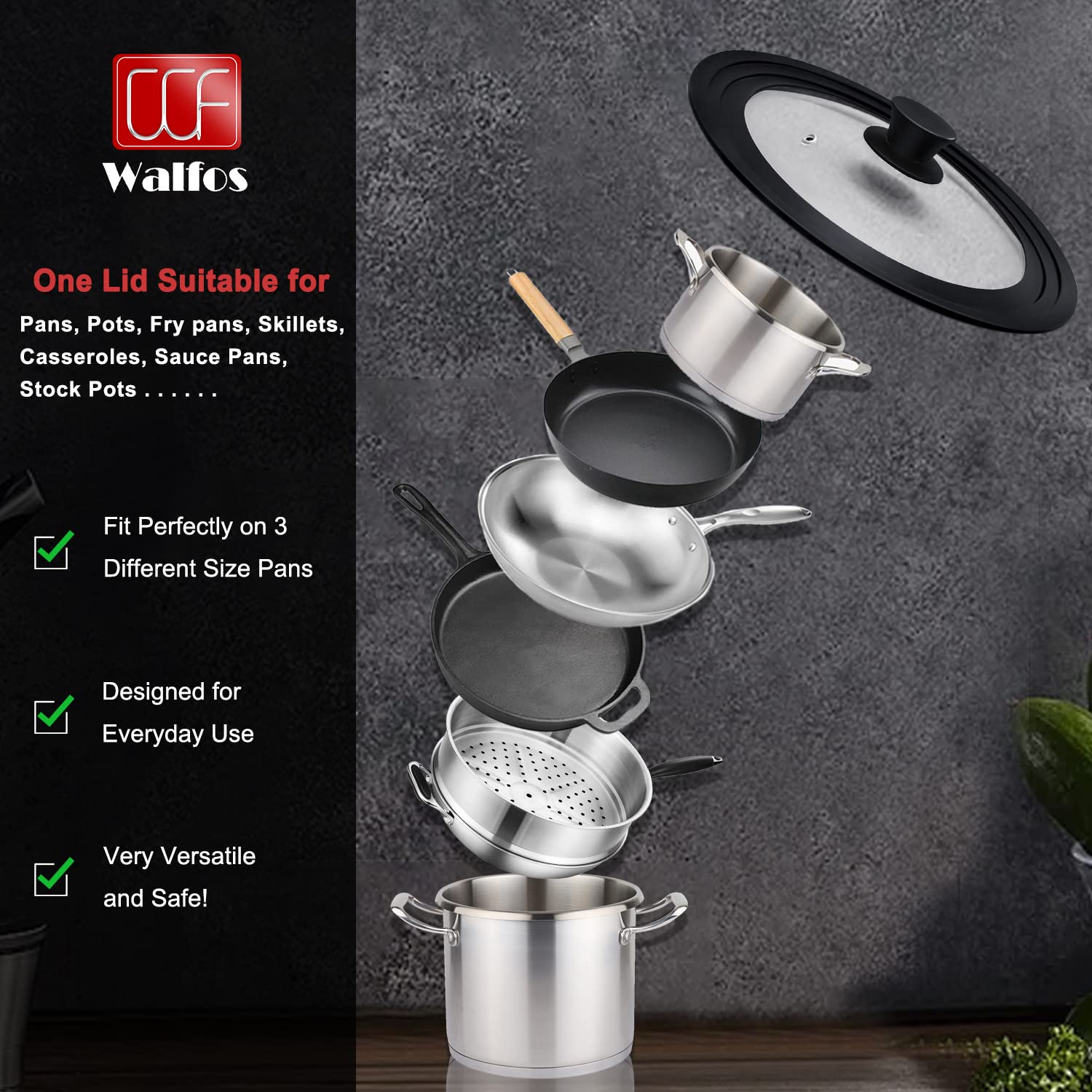 Universal Glass Lid for Pots, Pans & Skillets - 11