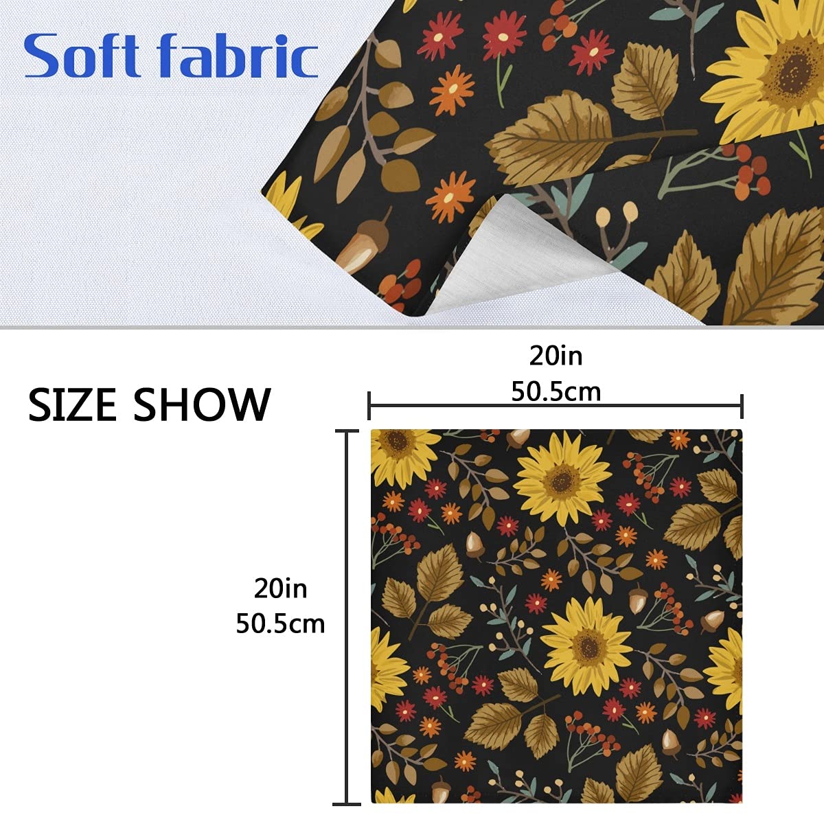 Senya Sunflower Leaves Cloth Napkins - Washable & Reusable Polyester Dinner Napkins 20x20 Inches, Set of 6 for Home, Weddings, Parties & Holidays - Perfect for Dining, Decor & Special Occasions