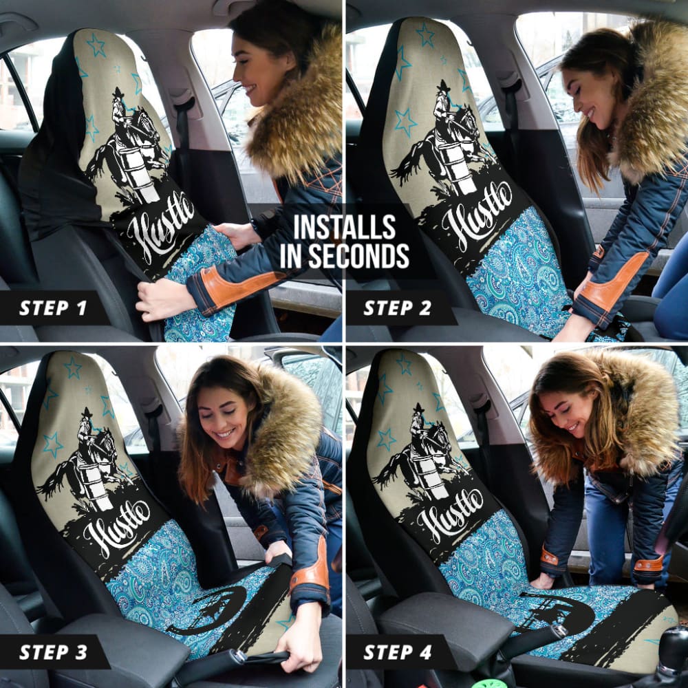 Custom Barrel Racing Horse Lovers Car Seat Covers - Durable & Stylish for Western Riders - Perfect for Trucks, SUVs and Horse Trailers - Great Gift for Equestrian Enthusiasts