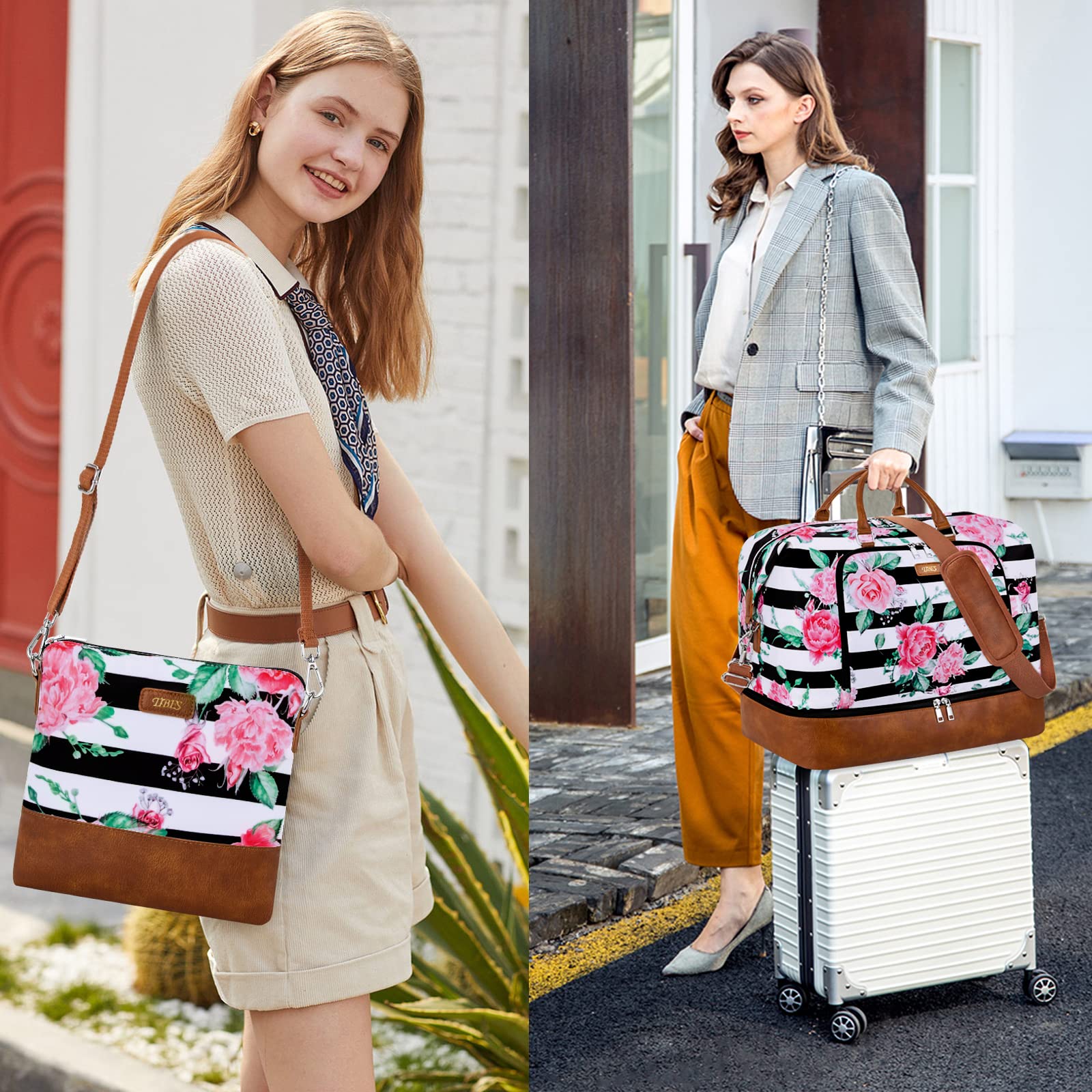 Stylish Women's Travel Weekender Bag with Shoe Compartment - 21