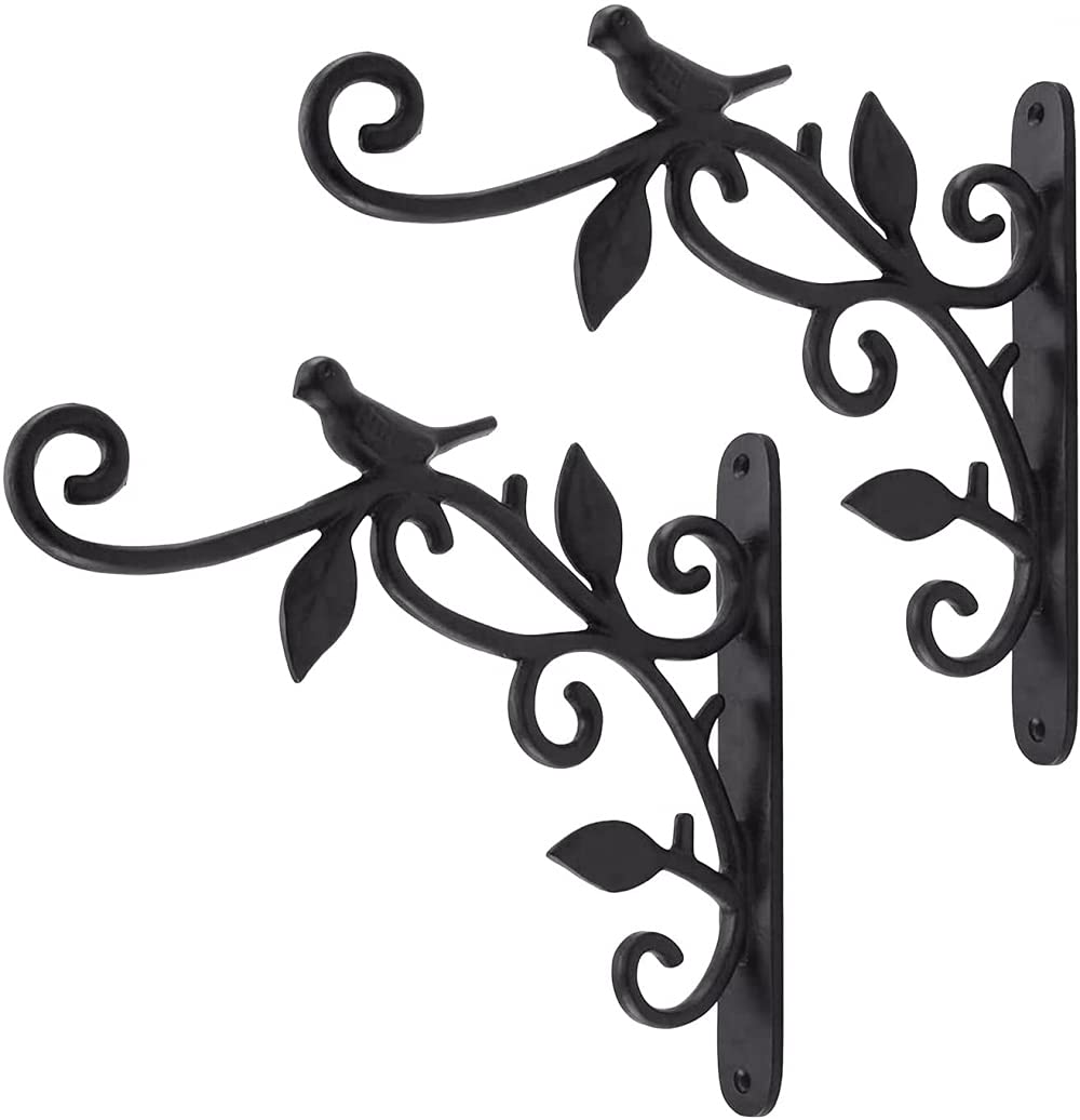 Durable 2-Pack Iron Hanging Plant Brackets - Heavy Duty Metal Wall Hooks for Flower Pots, Lanterns & Bird Feeders | Indoor/Outdoor Garden Decor for Patio, Balcony & Porch