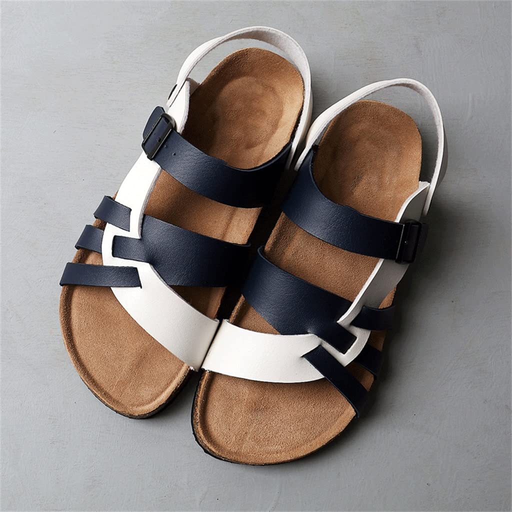 Men's Breathable Leather Summer Sandals - Non-Slip Outdoor Sports & Casual Beach Footwear (Blue, Size 44) - Perfect for Beach Vacations, Poolside Lounging & Summer Adventures