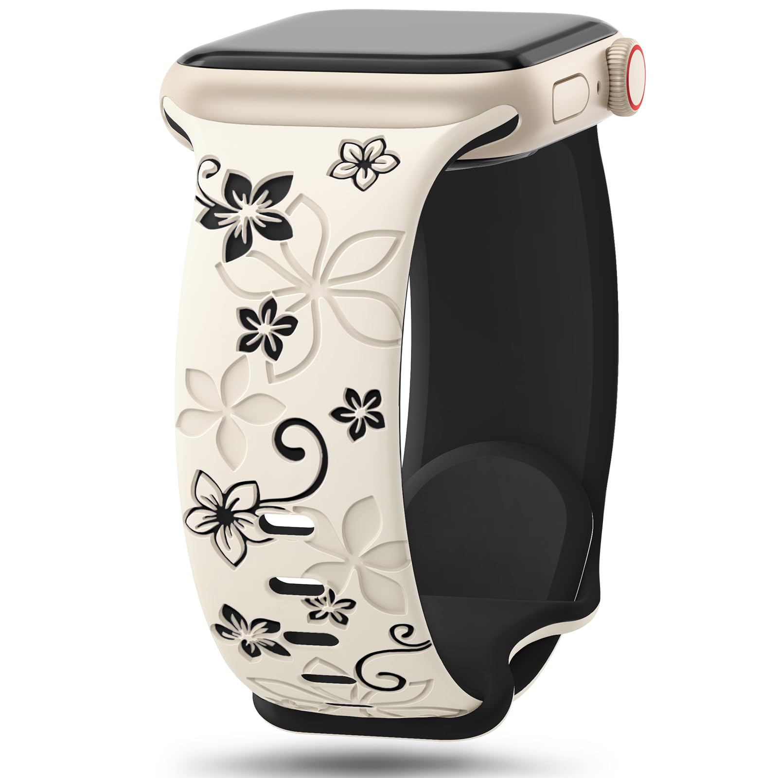 Floral Engraved Apple Watch Bands - Soft Silicone Sport Strap Compatible with 38mm 40mm 41mm 42mm 44mm 45mm 46mm 49mm (Series 1/2/3/4/5/6/7/8/9/10/SE/Ultra) - Cute Flower Design for Women - Perfect for Workouts, Daily Wear & Fashion Accessories