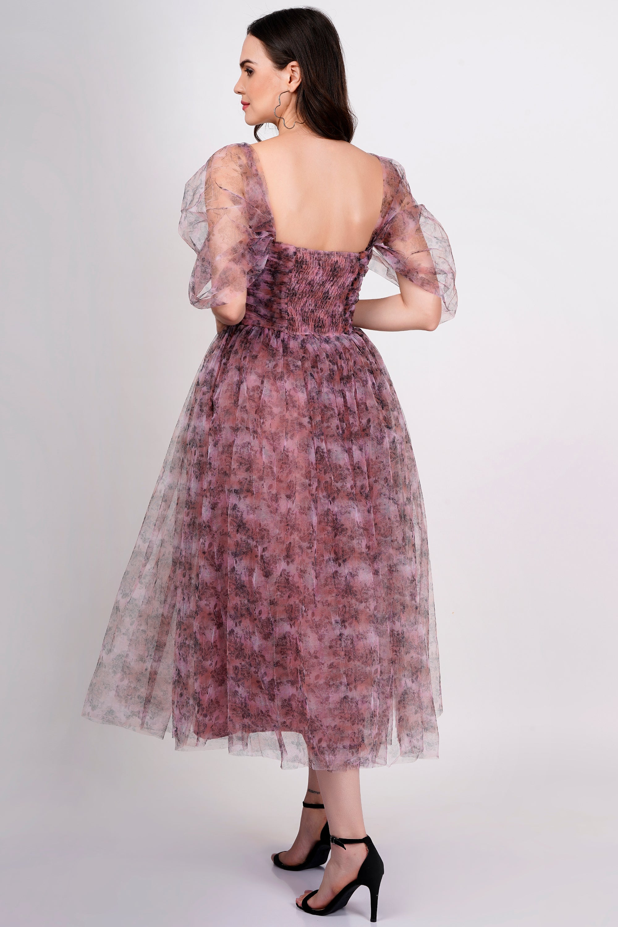 Elegant Floral Tulle Midi Dress for Women - Spring Summer Boho Party Wedding Guest Dress - Perfect for Garden Parties, Bridal Showers & Date Nights