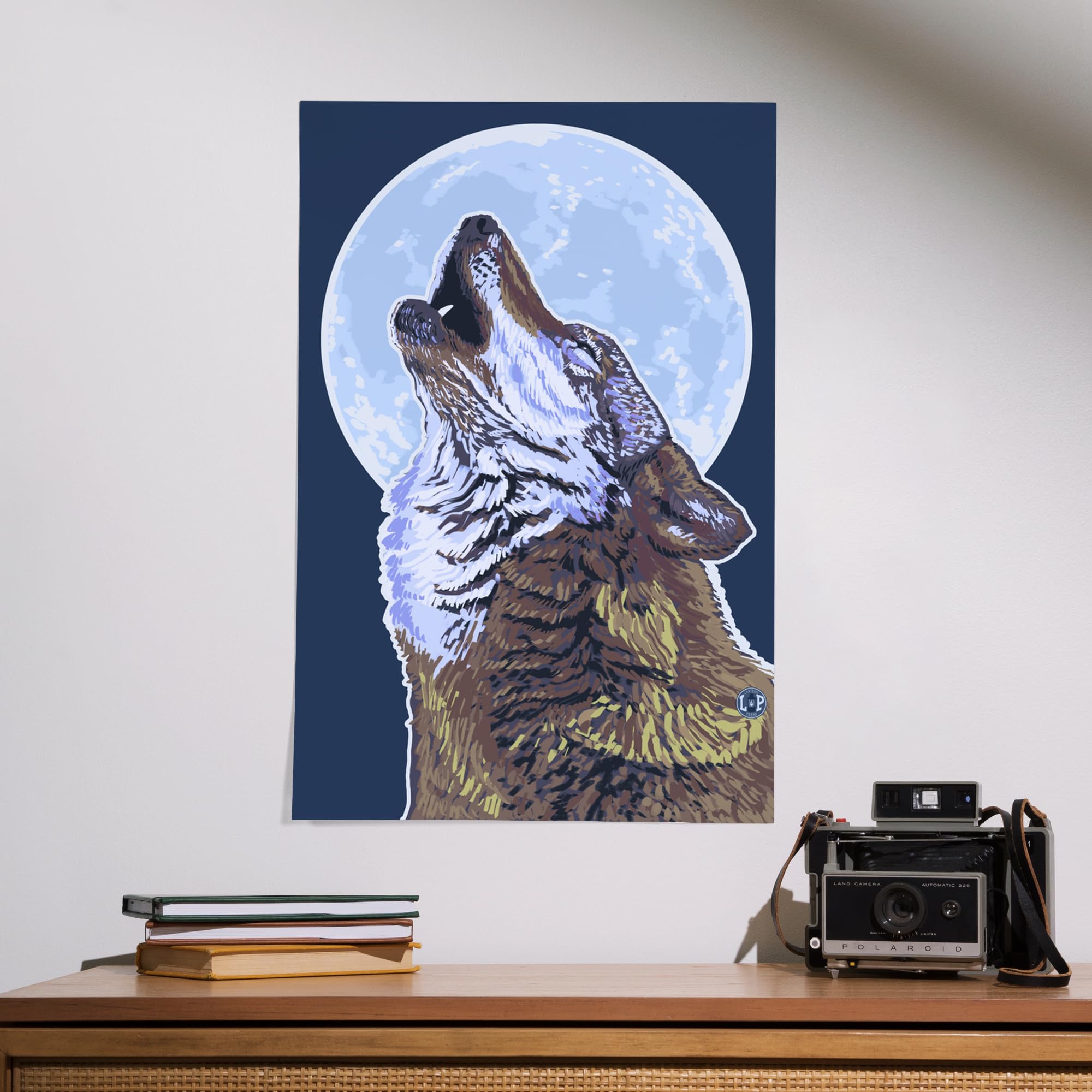 Lantern Press 16x24 Inch Giclee Art Print - Wolf Howling at Moon Wall Decor - Premium Canvas for Living Room, Bedroom & Office