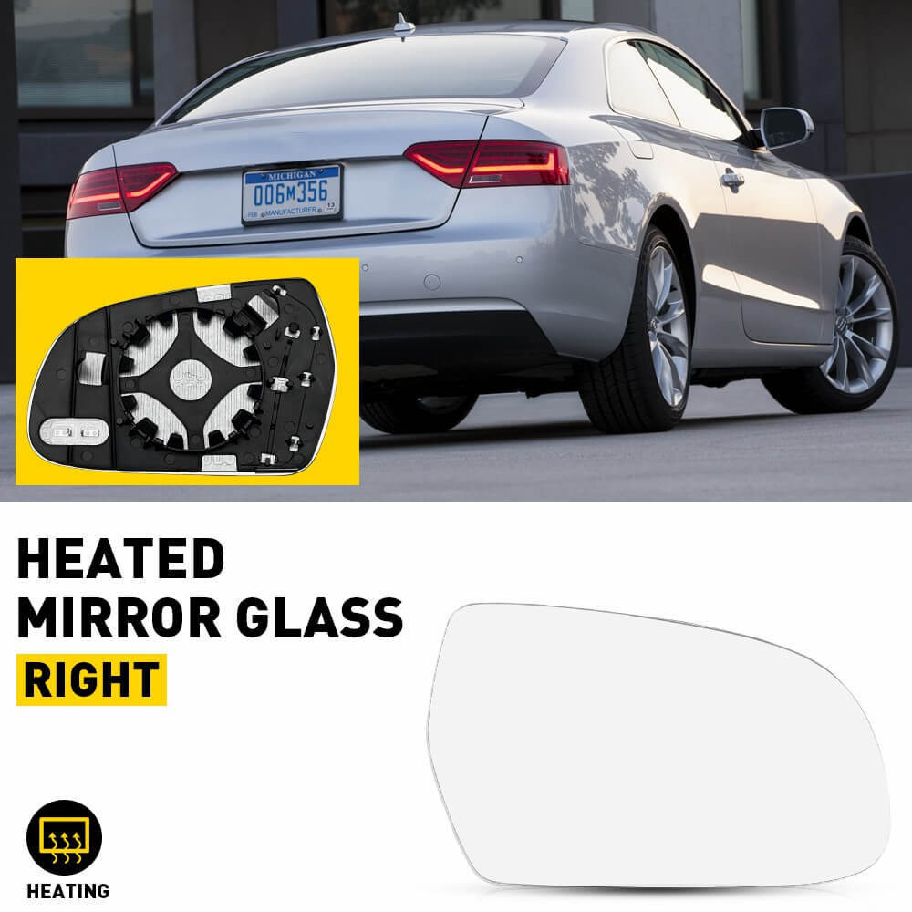 Heated Side Mirror Glass for Audi A3 A4 A5 S4 S5 - Left & Right Replacement - Defrosting Rearview Mirror for Winter Driving Safety