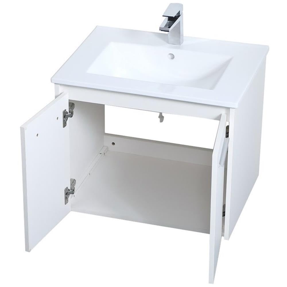 Rasina 24 Inch White Single Porcelain Top Floating Bathroom Vanity - Modern Space-Saving Design for Small Bathrooms & Powder Rooms