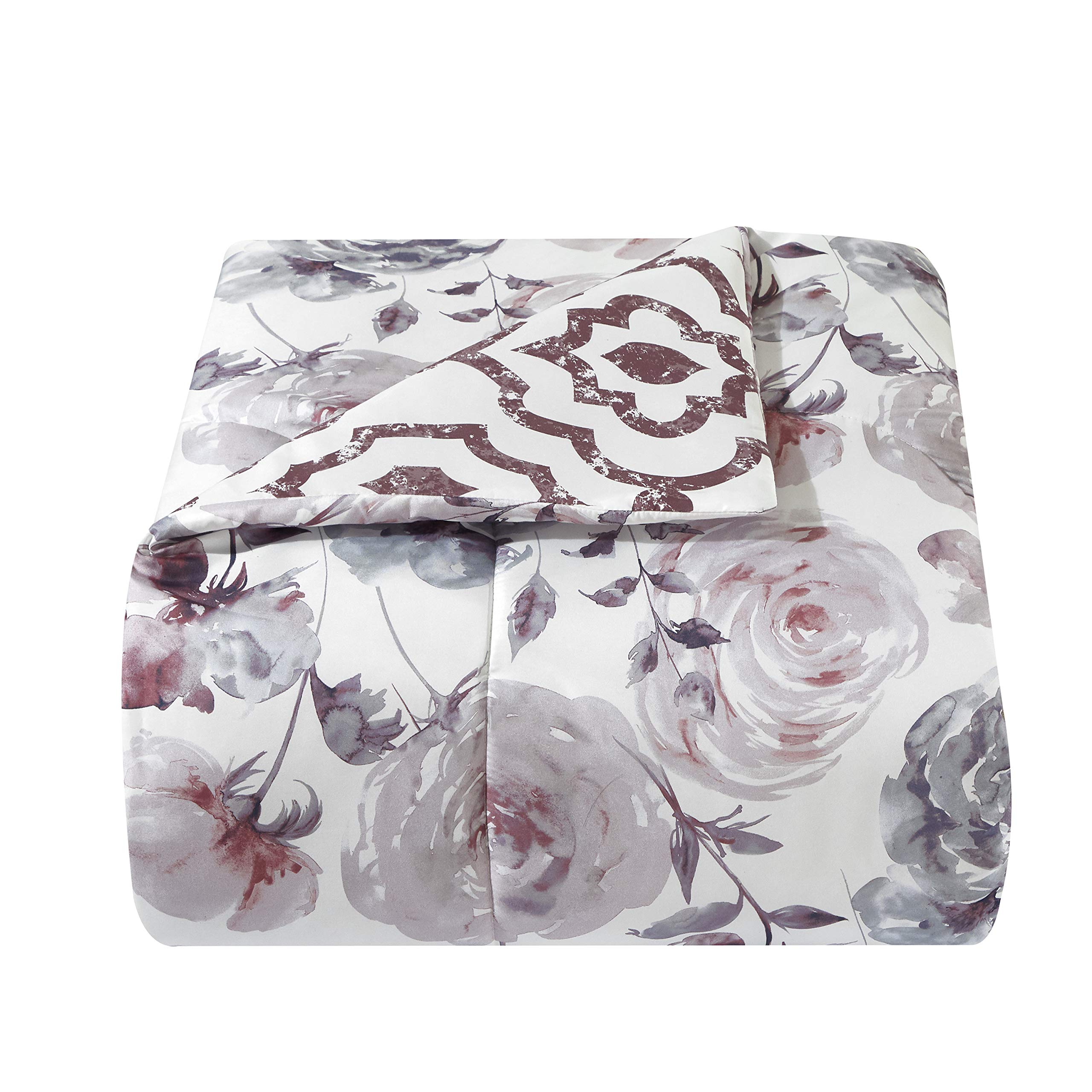 ParkLane Blossom Floral 11-Piece Reversible King Size Bed in a Bag Set - Rose Pattern | Complete Bedding Ensemble for Master Bedrooms, Guest Rooms & Cozy Retreats