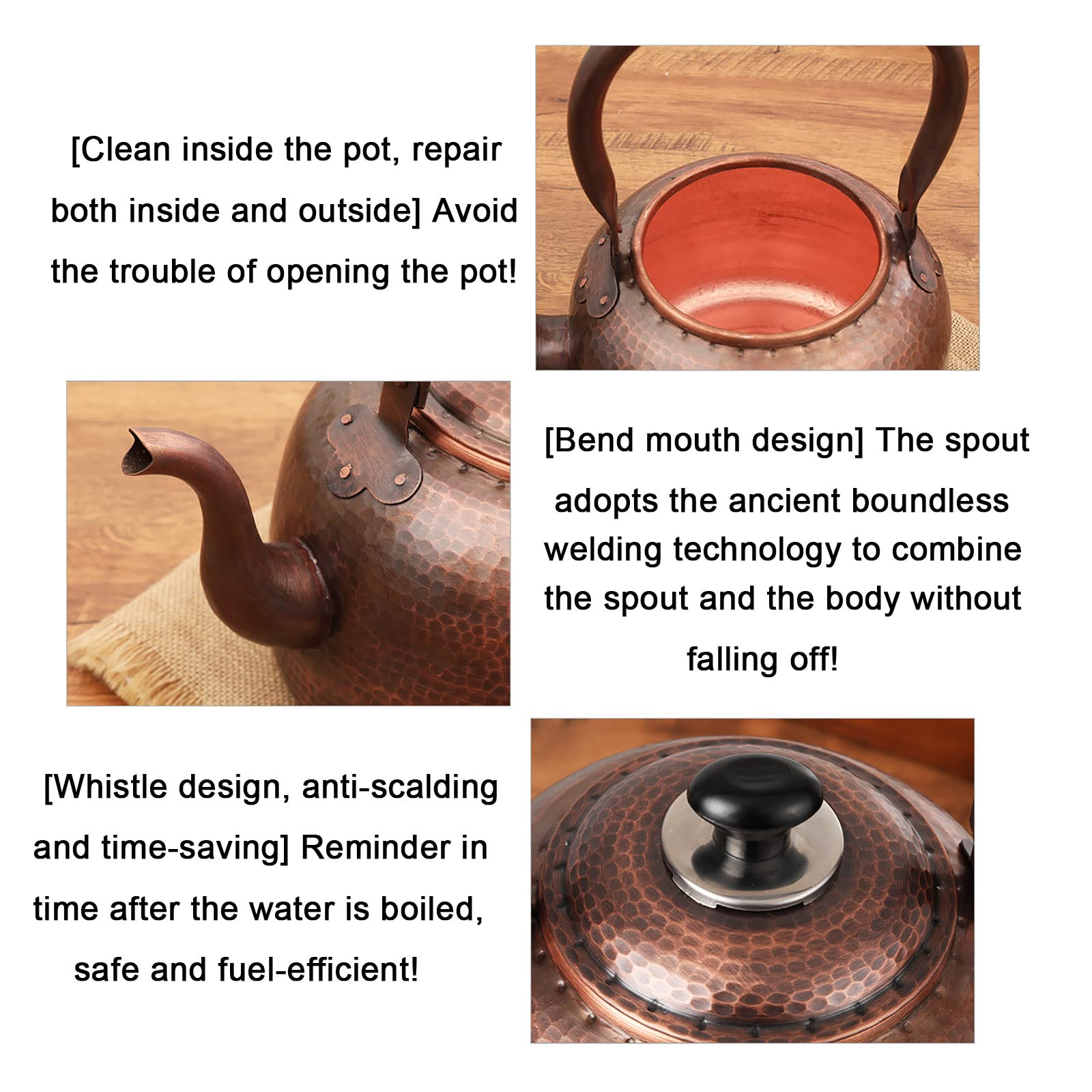 SIJIN Whistling Tea Kettle - 3L/5L Copper Stovetop Teapot with Ergonomic Handle for Gas & Induction Cooktops - Perfect for Home Brewing, Camping & Kitchen Use