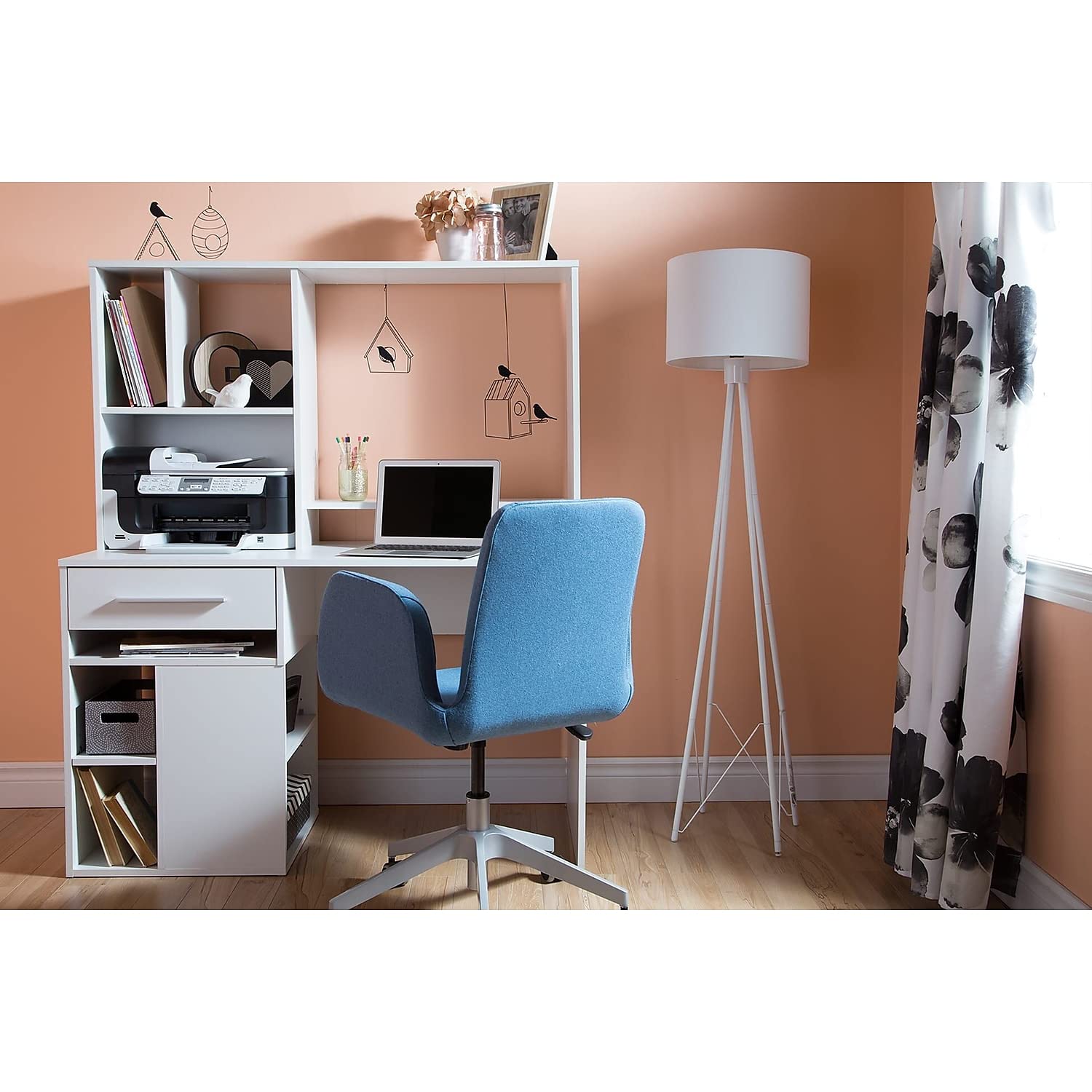 South Shore Narrow Home Office Computer Desk with Hutch, Pure White - Compact Space-Saving Workstation for Small Rooms, Apartments & Dorm Rooms