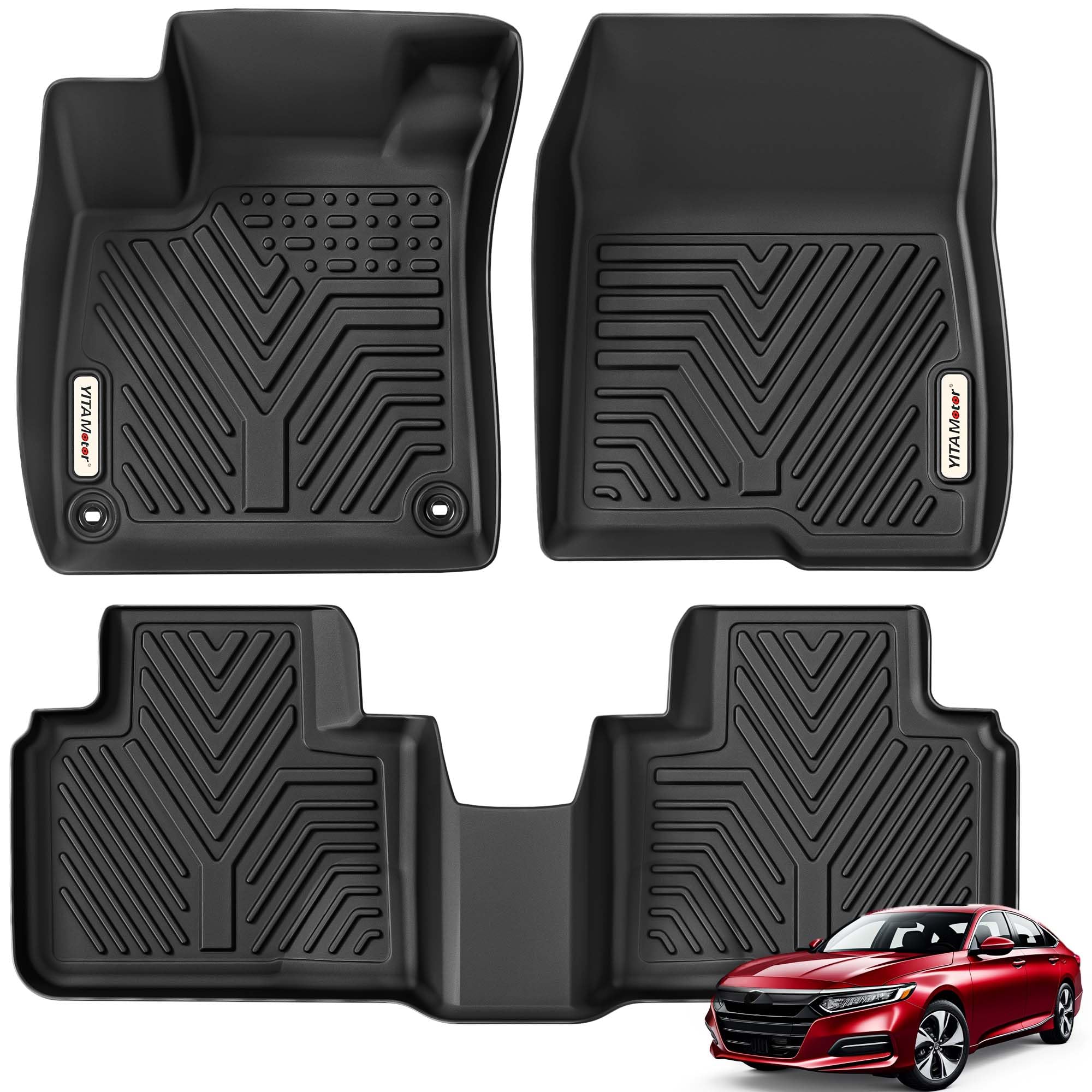 YITAMOTOR Custom Fit All-Weather Floor Mats for Honda Accord 2018-2022 - TPE Durable Car Floor Liners 1st & 2nd Row, Black | Perfect for Rain, Snow & Mud Protection - Ideal for Daily Commute & Road Trips