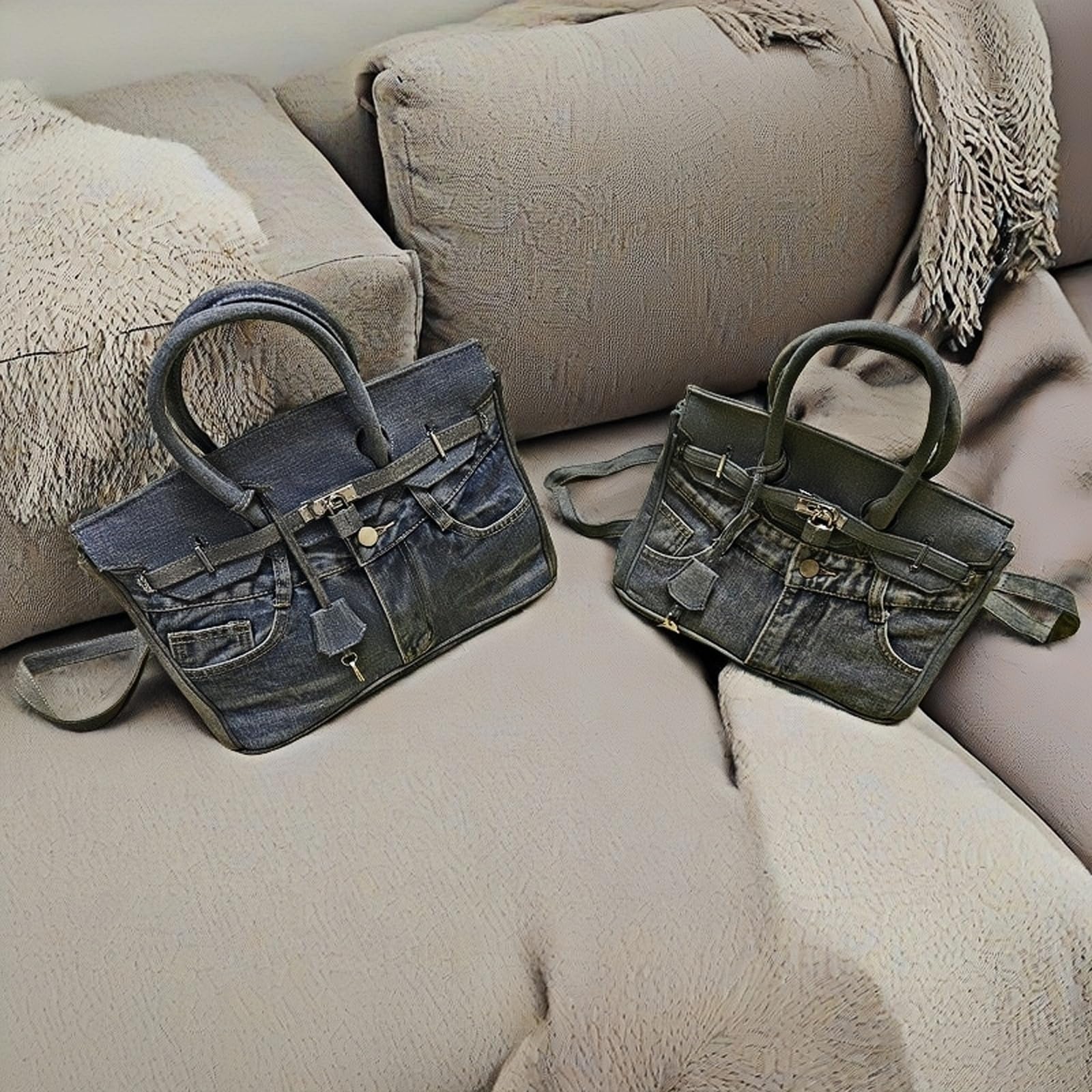 Women's Denim Tote Bag - Spacious Retro Shoulder Bag for Beach & Casual Outings