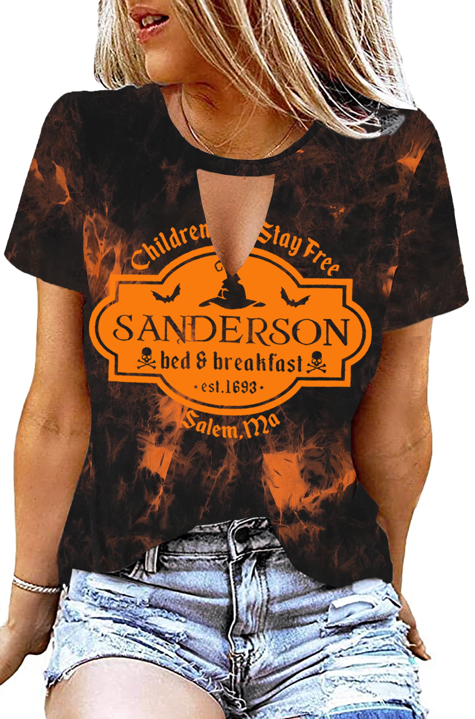 MAIHUN Halloween T-Shirt for Women - Hocus Pocus Sanderson Sisters Horror Movie Tee | Scary Squad Graphic Top for Halloween Parties & Horror Movie Nights