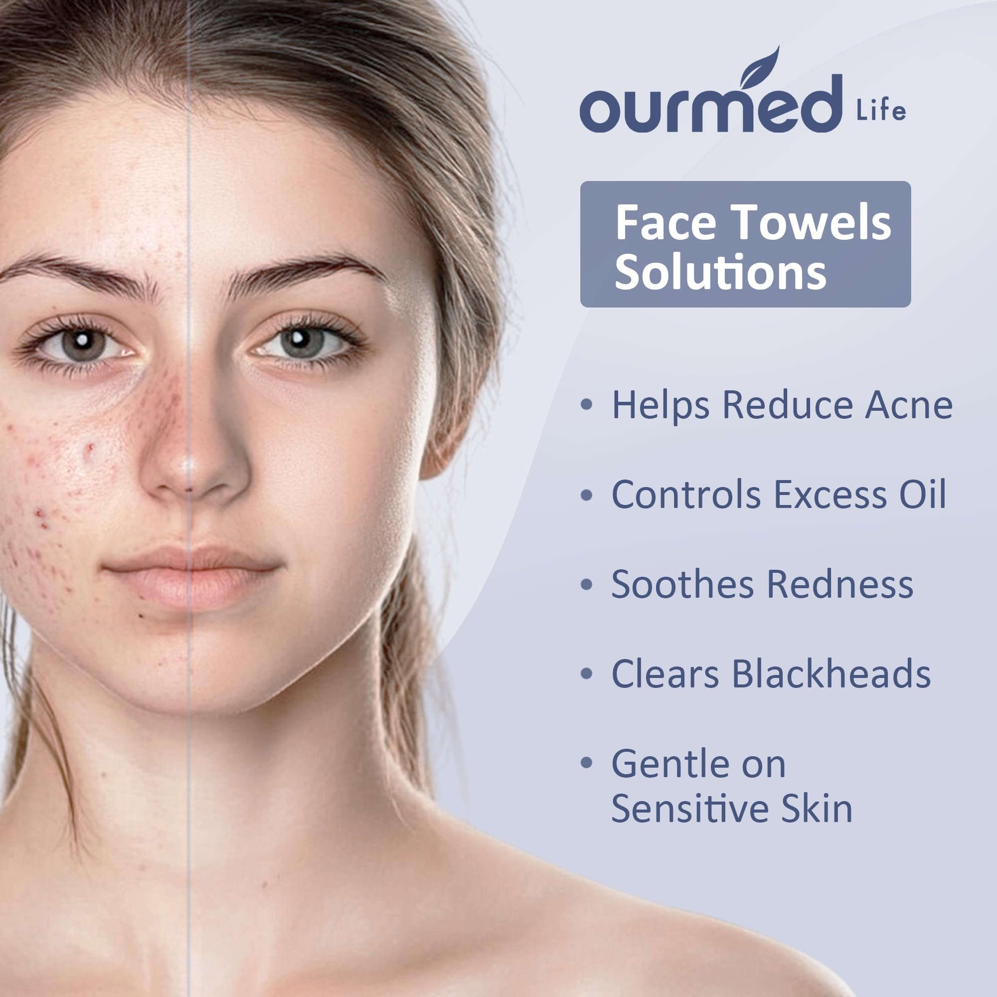 Ourmed Life Disposable Biodegradable Face Towels - 100 Count Dot Texture Facial Wipes for Sensitive Skin, Makeup Remover & Skincare | Lint-Free, Hypoallergenic Dry Wipes for Women | Perfect for Travel, Gym & Daily Beauty Routine