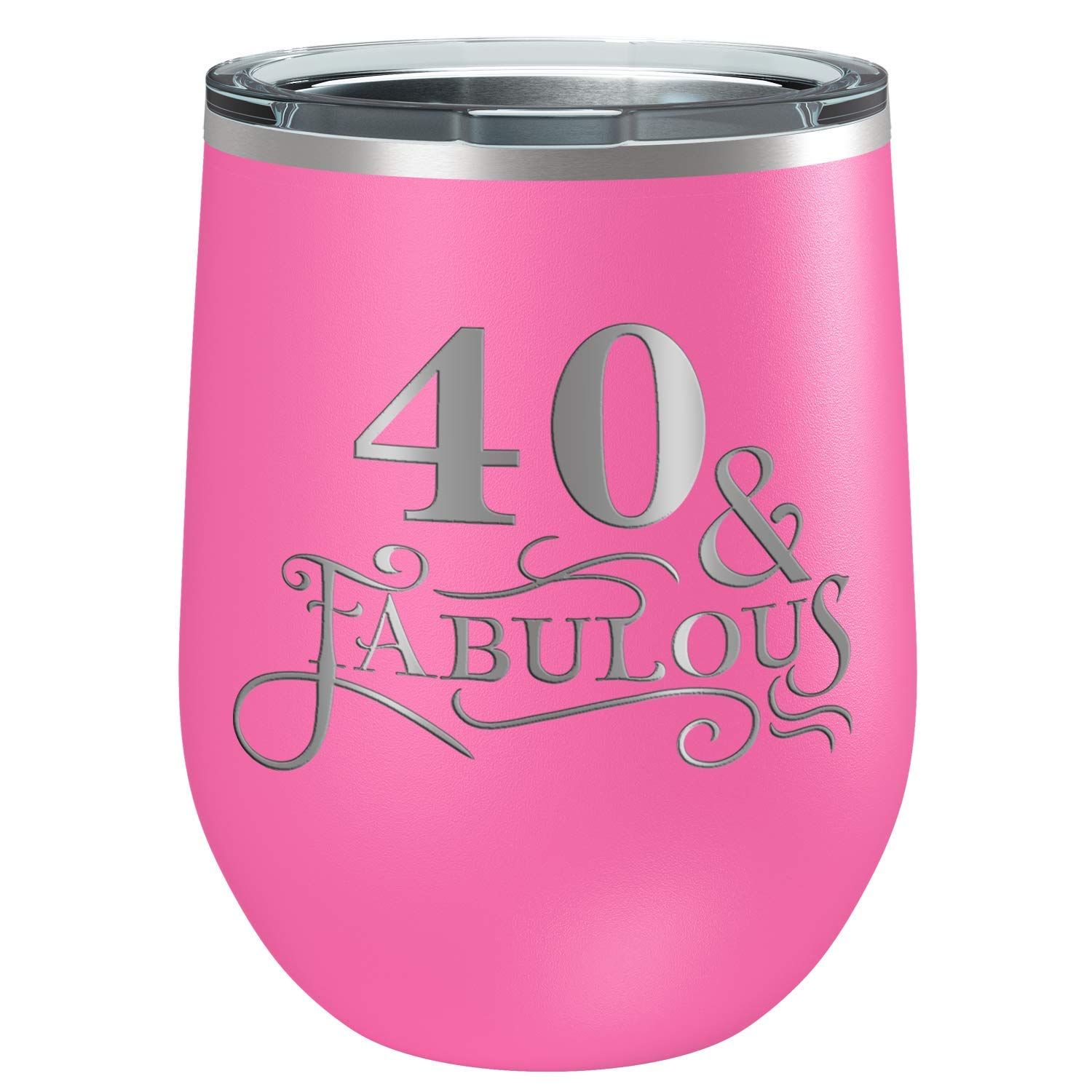 40 & Fabulous 12oz Insulated Wine Tumbler with Lid - Perfect 40th Birthday Gift for Women, Pink Stainless Steel Cup for Wine, Cocktails & Iced Coffee - Great for Parties, Office & Outdoor Use