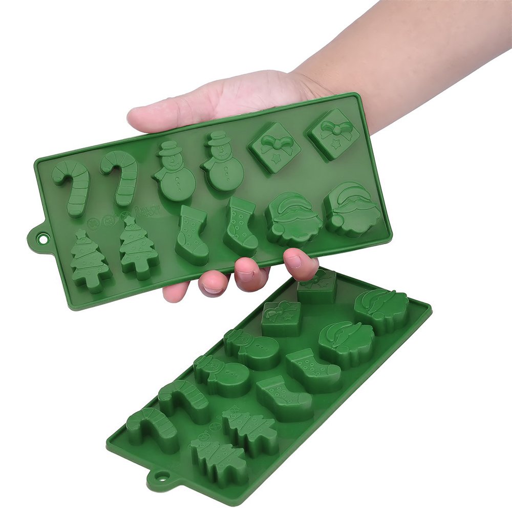 3 Pack Silicone Christmas Candy Molds for Holiday Baking - Reusable Red & Green Chocolate Molds for Cake Decorating, Cookies, DIY Desserts (Christmas Party, Gift Making, Home Baking)