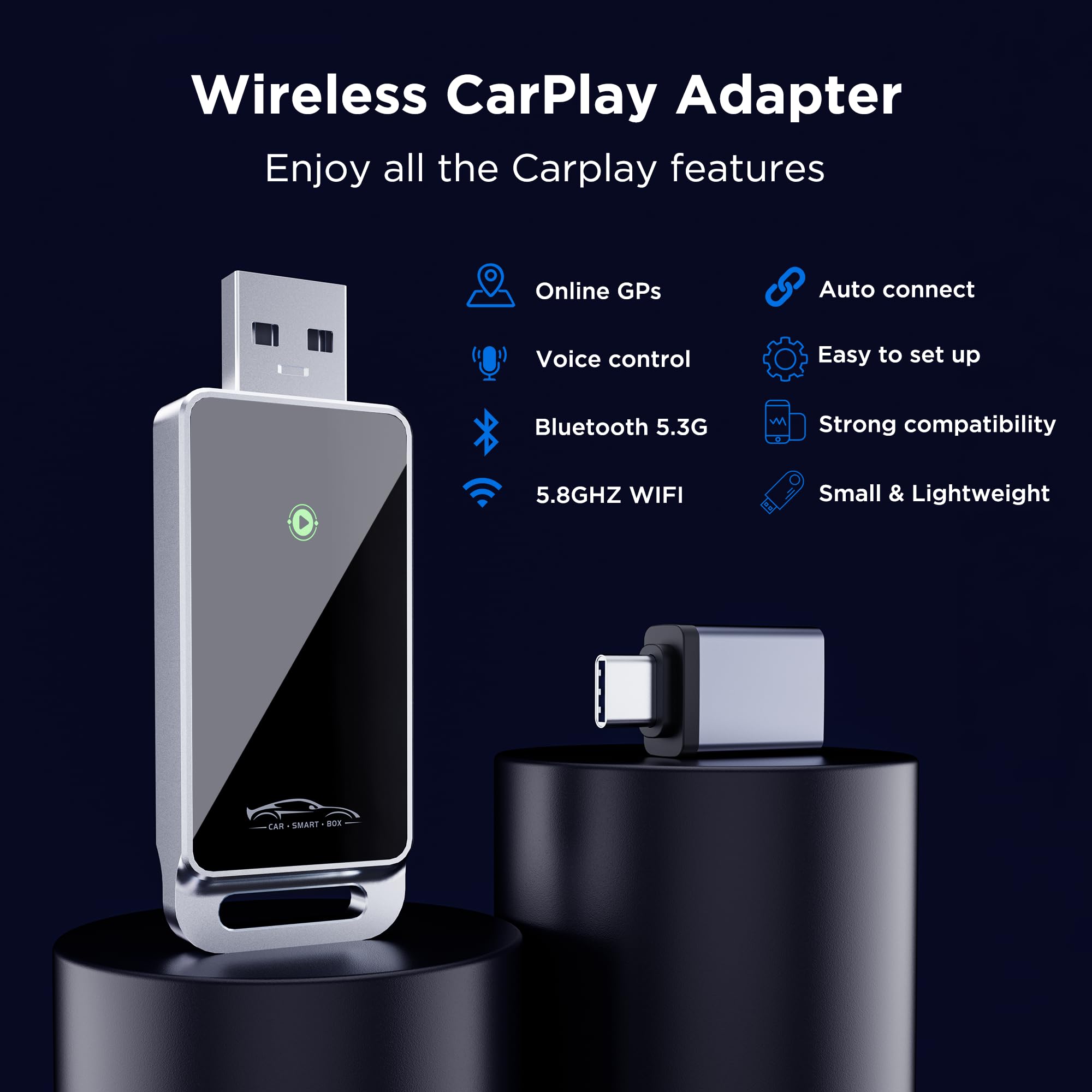 2024 Upgraded Wireless CarPlay Adapter - Plug & Play, Zero Latency for iPhone iOS 10+ | Bluetooth 2.4GHz & Dual-Band Wi-Fi (2.4/5.8GHz) | Easy Setup & Online Updates | Compatible with 2015+ Model Cars | Perfect for Commuting, Road Trips & Hands-Free Driving