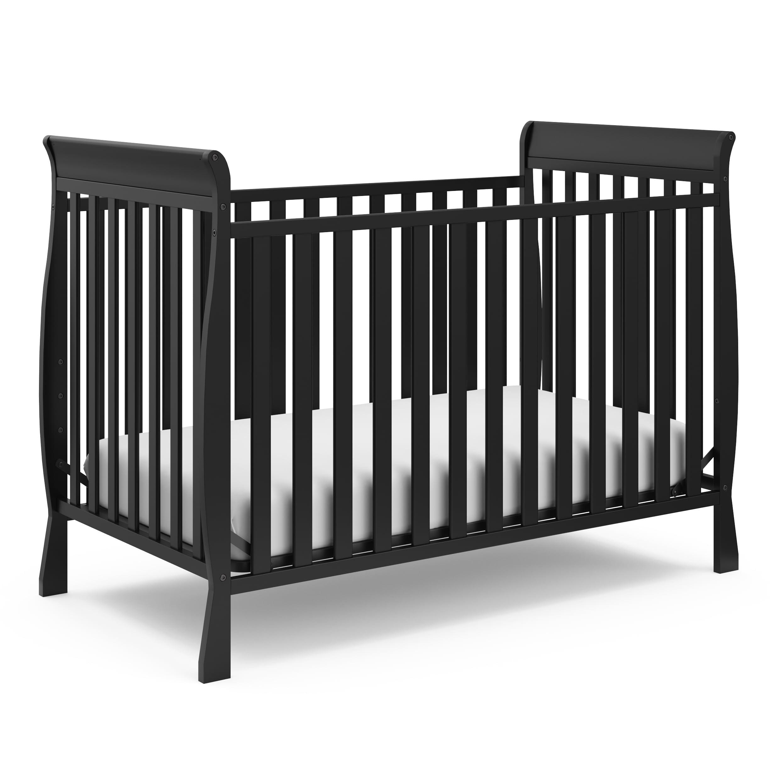 Storkcraft Maxwell Convertible Crib in Black - GREENGUARD Gold Certified, Converts to Toddler Bed & Daybed, Fits Standard Full-Size Mattress, Classic Sleigh Design Crib for Nursery & Baby Room
