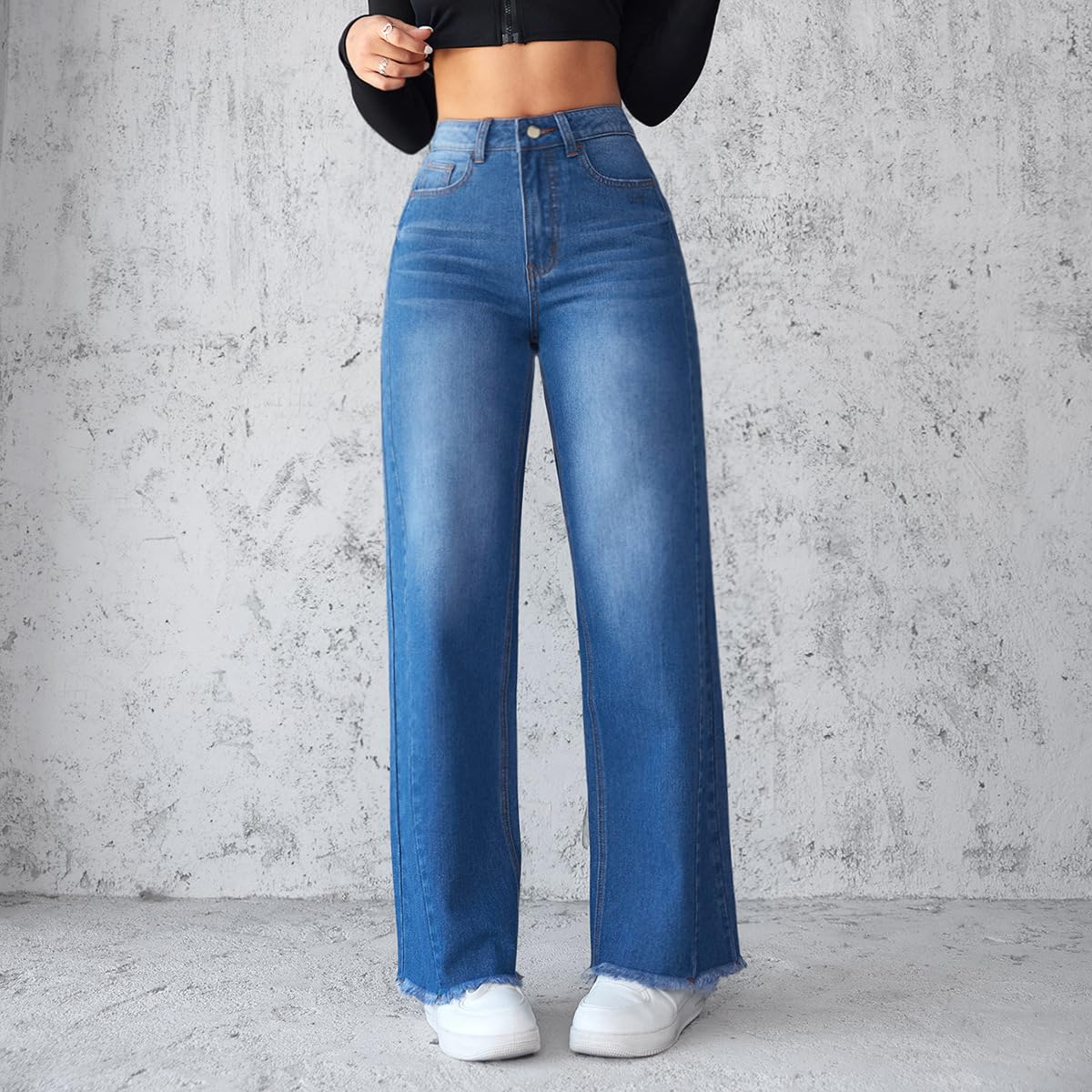 Women's High Waist Wide Leg Jeans - Trendy Straight Loose Fit Boyfriend Denim Pants with Bootcut Style | Perfect for Casual Outfits, Streetwear Fashion & Everyday Comfort