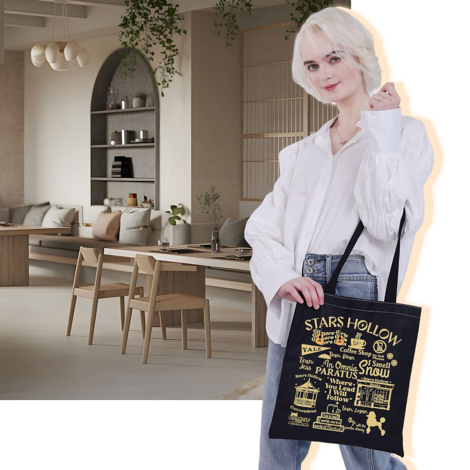 VAMSII Stars Hollow Tote Bag - Gilmore Girls Inspired TV Show Tote for Women, Perfect Gift for Fans & Friends - Great for Shopping, Beach Trips & Daily Use