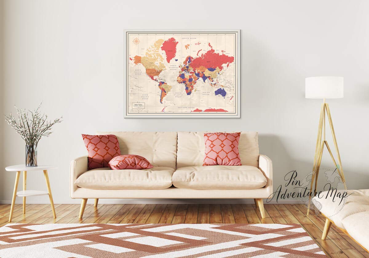 Personalized World Map Push Pin Board - 40