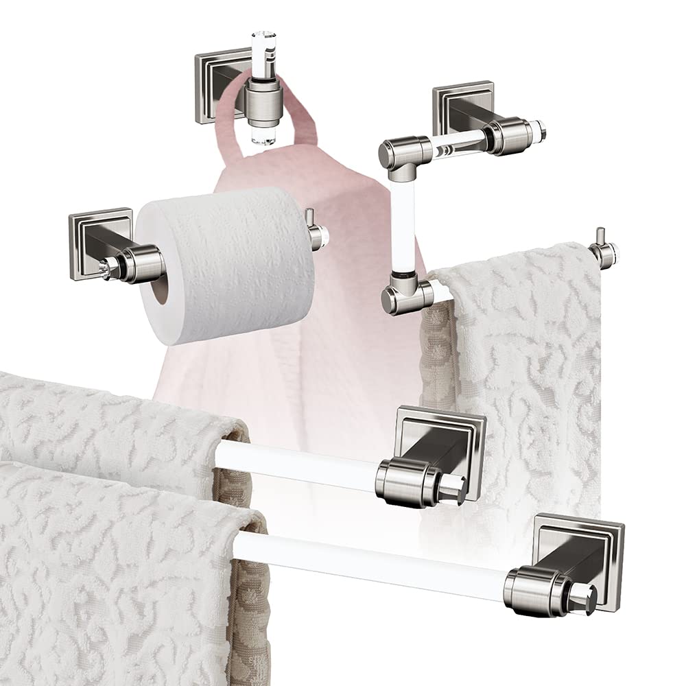 Amerock Glacio 5-Piece Bathroom Accessories Set - Brushed Nickel & Clear Glass - Perfect for Modern Bathroom Decor & Organization