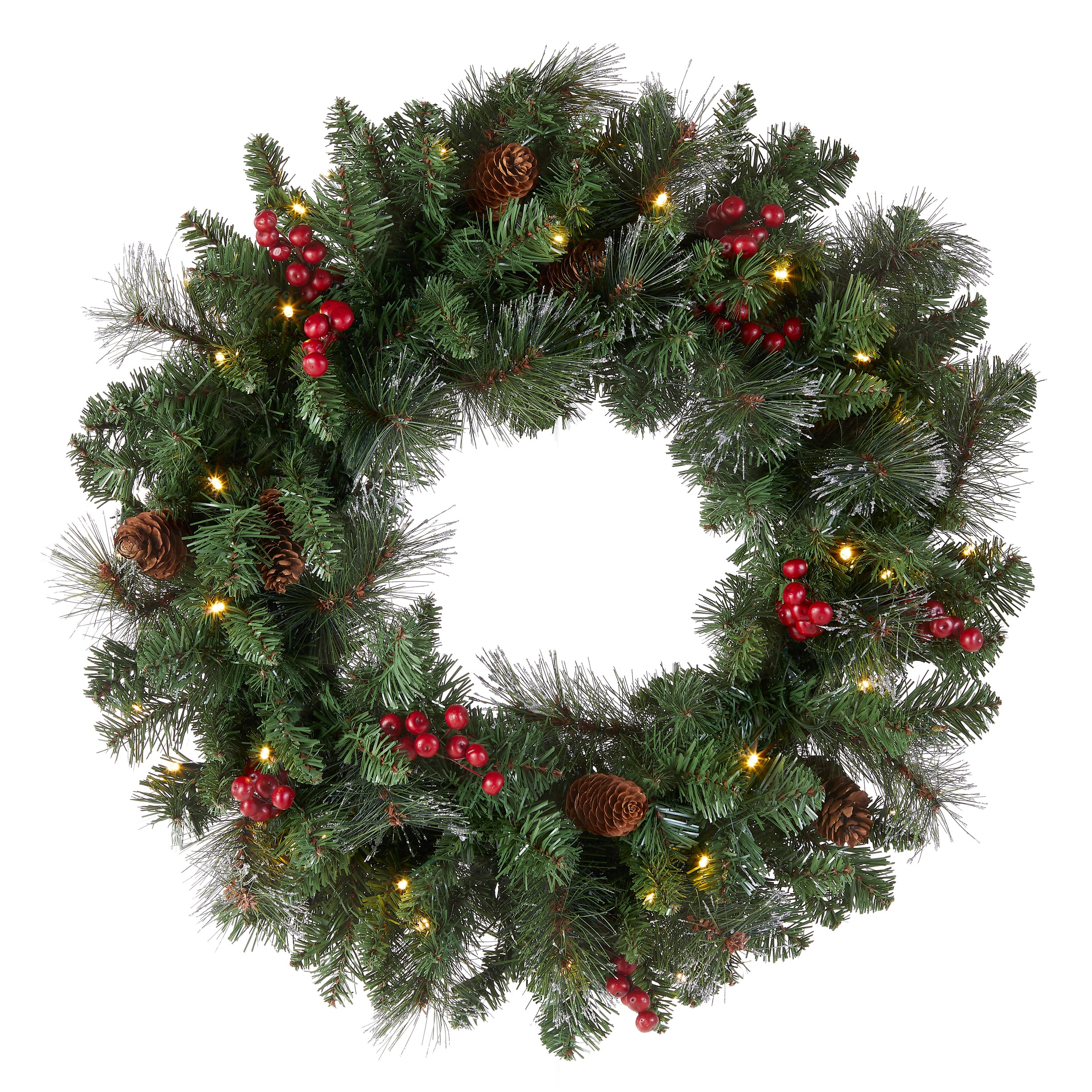 24 Inch Pre-Lit Crestwood Spruce Christmas Wreath with Infinity LED Lights - Perfect for Front Door Decor, Holiday Mantel, and Festive Home Decorations