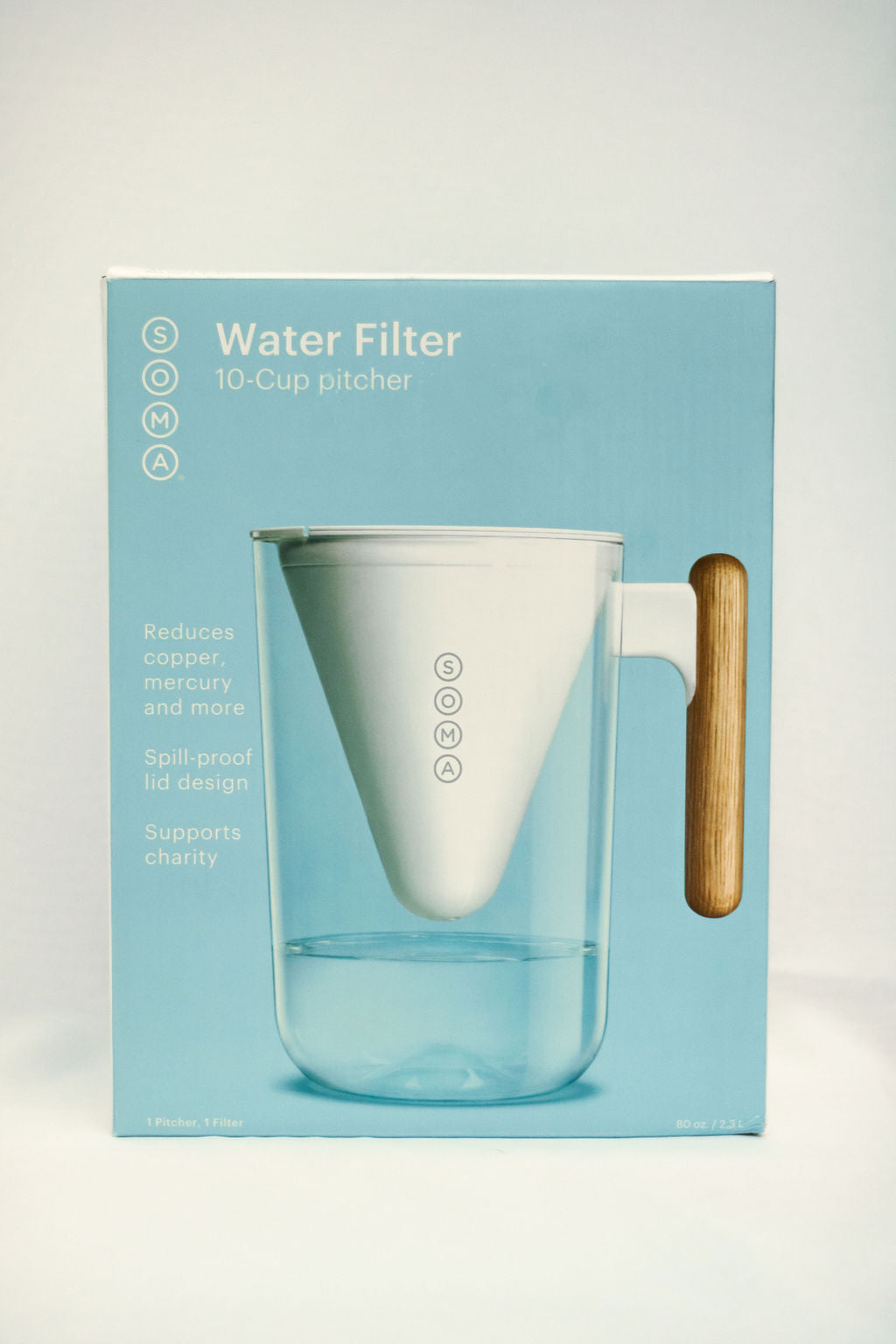 Soma 10 Cup Water Pitcher with Filter - BPA Free Glass Pitcher for Refrigerator - Perfect for Infused Water, Iced Tea & Healthy Hydration at Home or Office